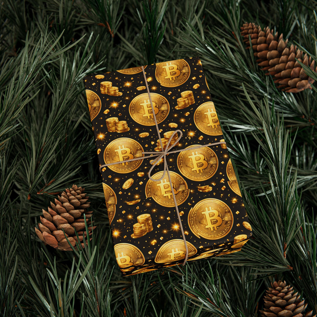 Gold Bitcoin Coins Wrapping Paper Crypto Gift Wrap Bitcoin Pattern 3 lengths available Glossy or Matte