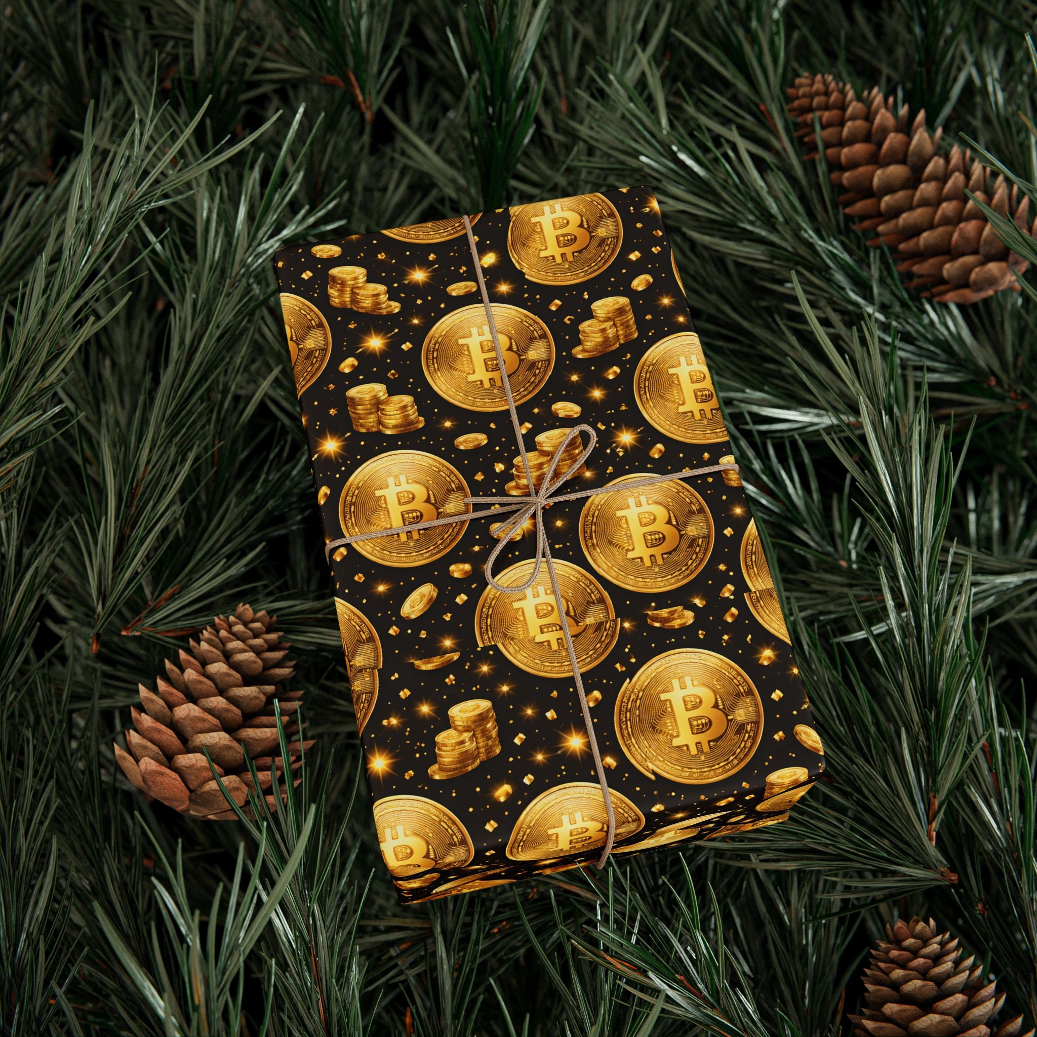 Gold Bitcoin Coins Wrapping Paper Crypto Gift Wrap Bitcoin Pattern 3 lengths available Glossy or Matte