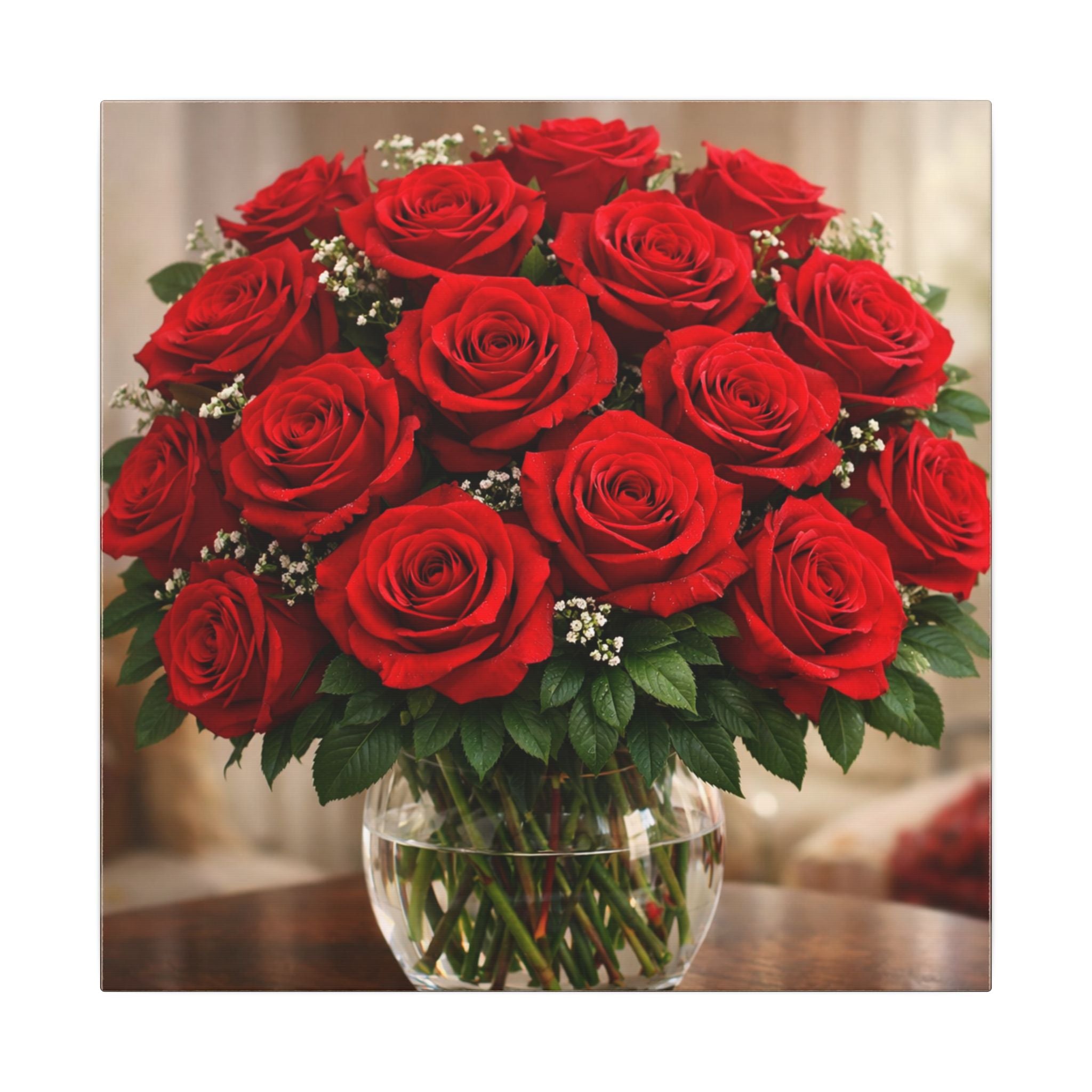 Red Roses Canvas Wall Art Romantic Rose Bouquet Print Floral Wall Decor Love Gift for Her Valentine Roses 16 x 16