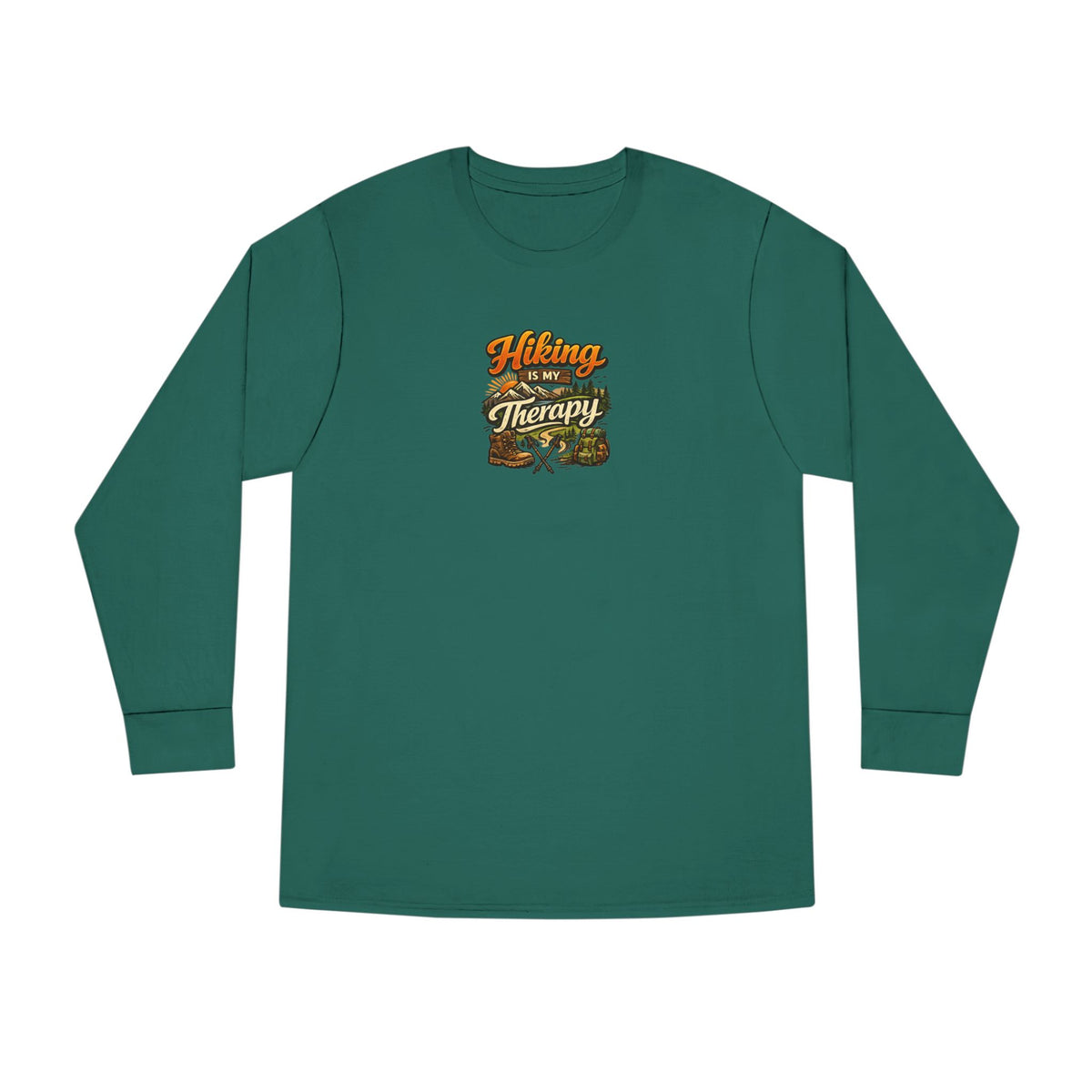 Women's Hiking Is My Therapy Long Sleeve Shirt Funny Hiking Tee Outdoor Nature Lover Gift Camping Trail Top 7 colors 100% cotton