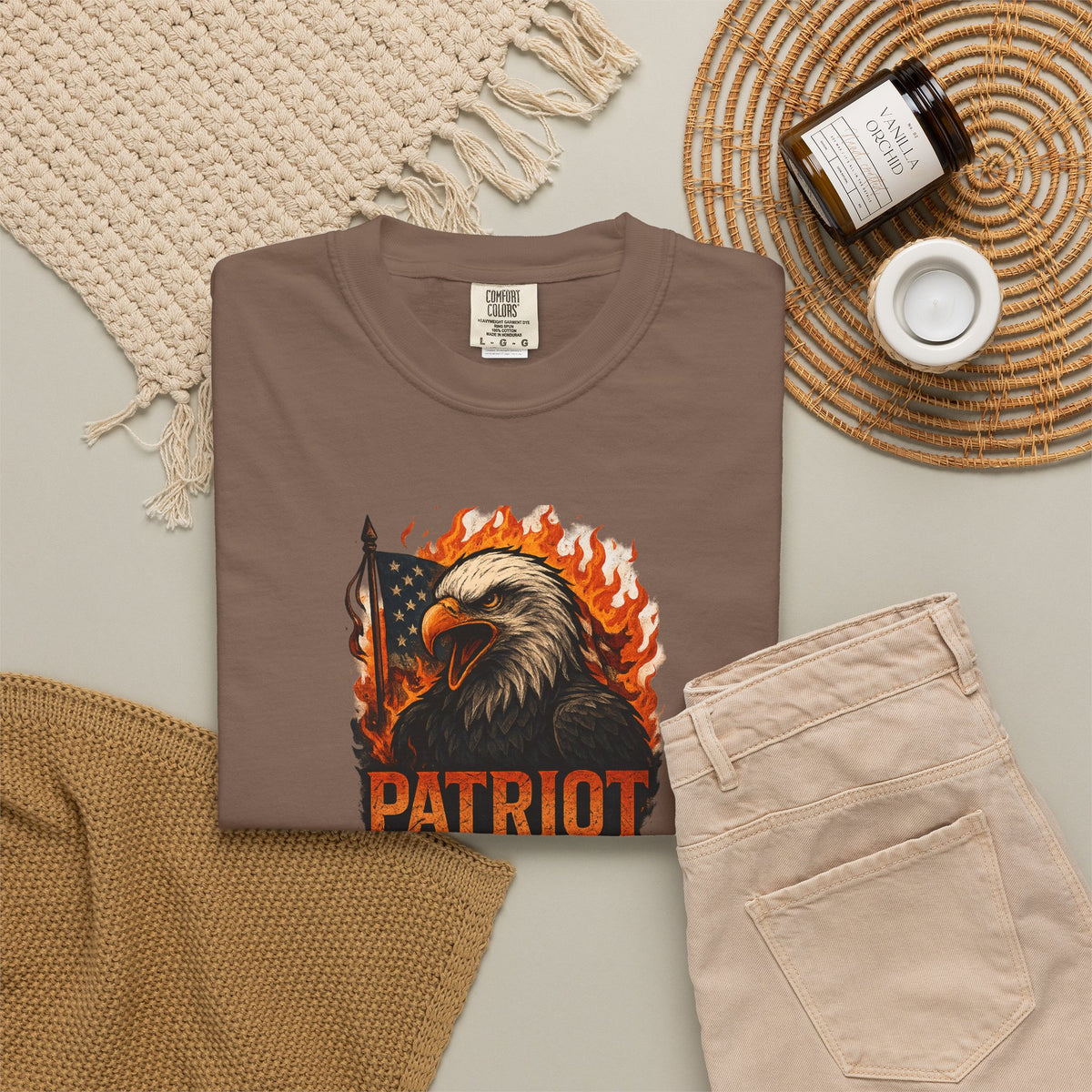 SatsandStripes.com Patriot Eagle T-Shirt Bald Eagle American Flag Graphic Tee Freedom-USA Pride Brown
