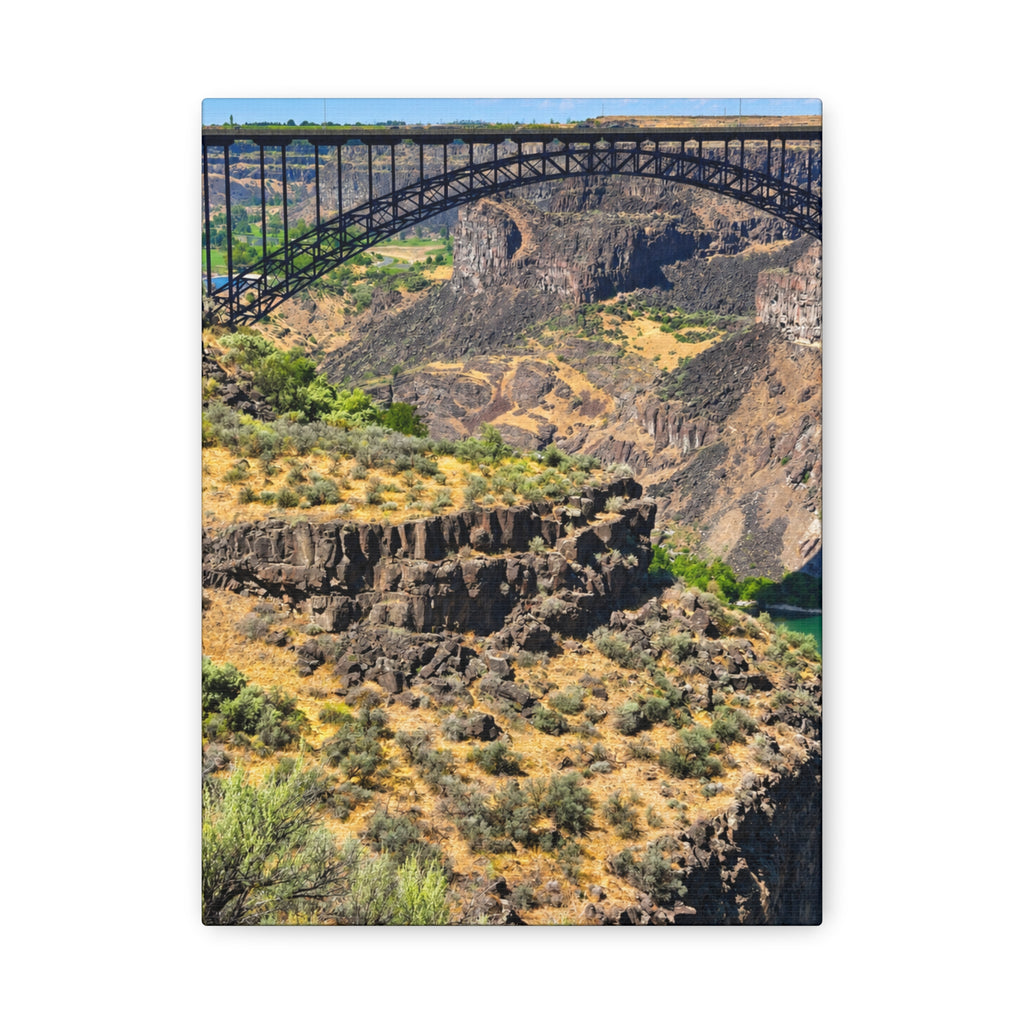 SatsandStripes.com Majestic Canyon Bridge 9 x 12 Canvas Wall Art – Scenic River Gorge Landscape | Rustic Nature & Travel Decor