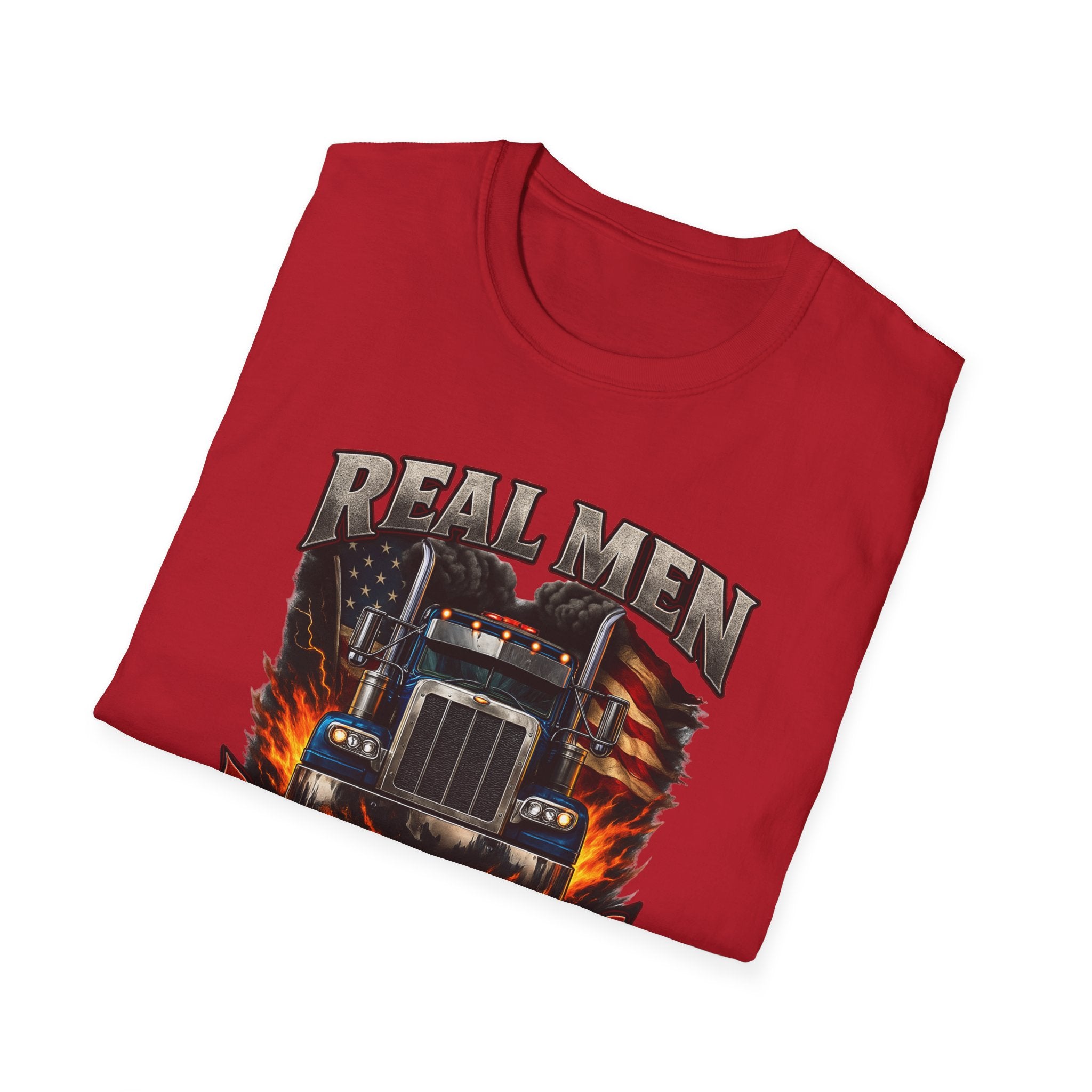 Real Men Drive Big Rigs Truck Driver T-Shirt Patriotic Semi Truck Tee for Truckers Funny Trucker Gift 4 colors 100% cotton