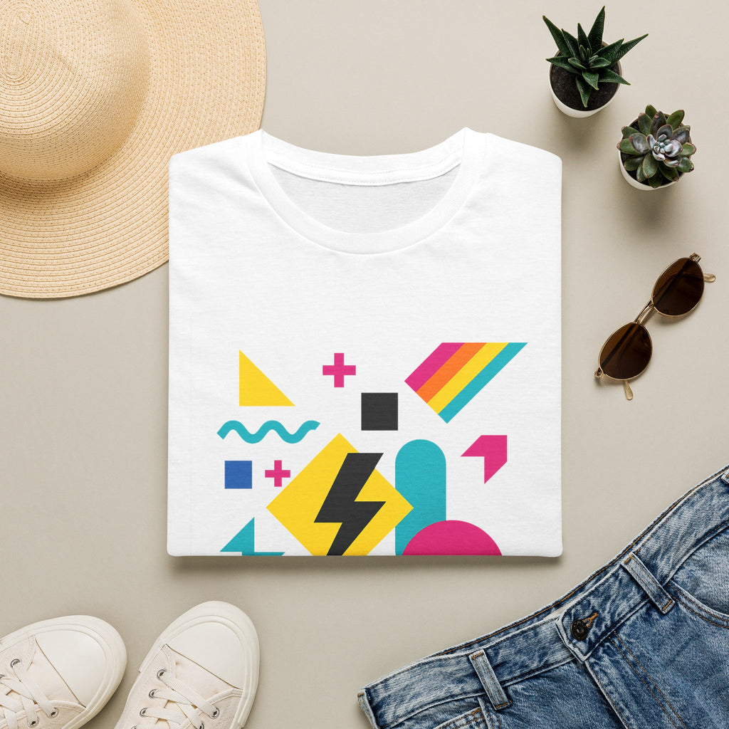 Colorful Geometric Print Softstyle® T-Shirt Graphic Tee Casual Wear Street Style Gift Idea White Folded