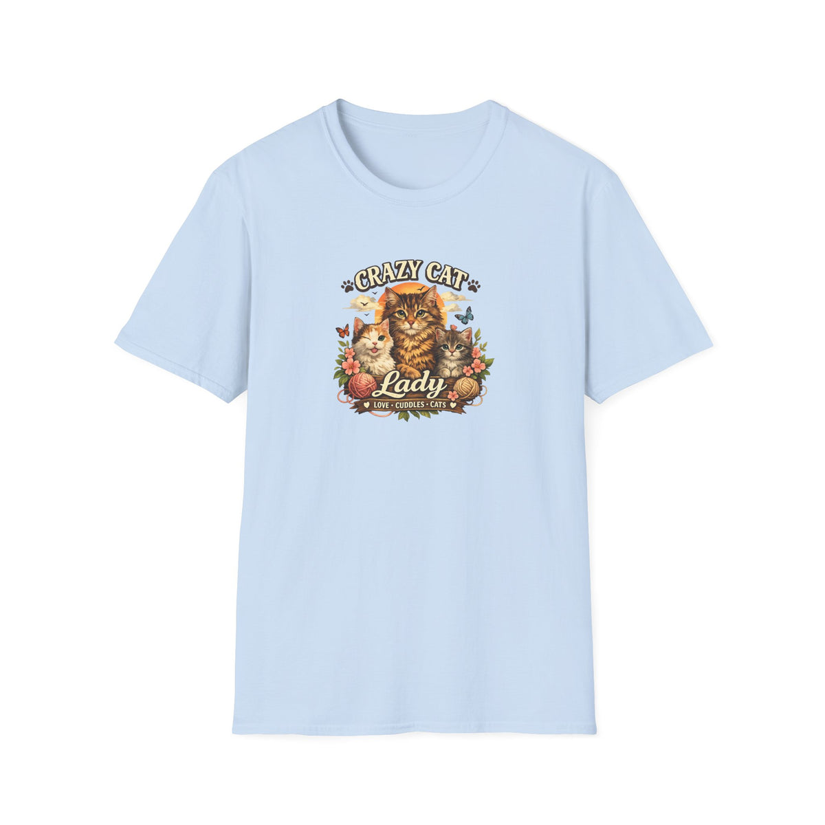 SatsandStripes.com Crazy Cat Lady T-Shirt Funny Cat Lover Shirt Cat Mom Tee Cute Cat Graphic Shirt Gift for Cat Lovers Light Blue