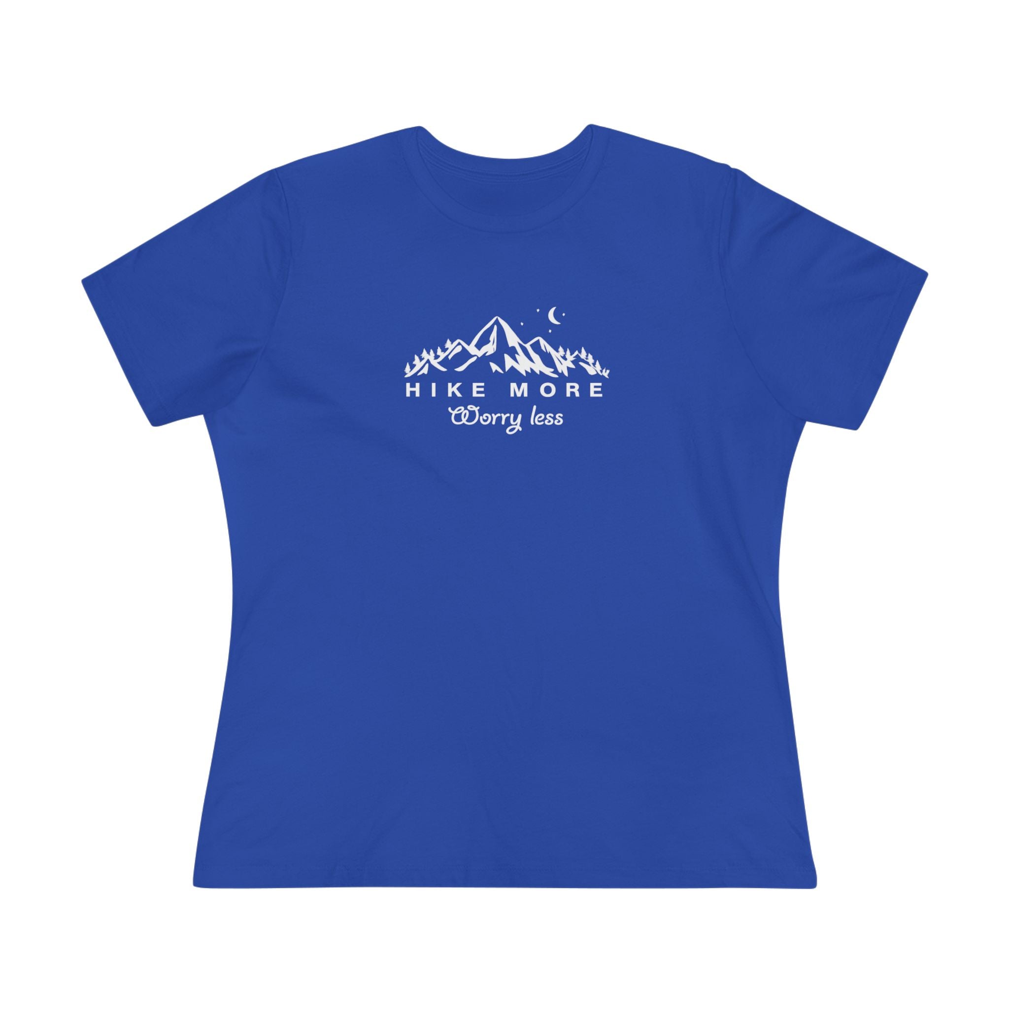 Hike More Worry Less Women's Hiking Shirt Outdoor Adventure Tee Mountain T-Shirt Blue