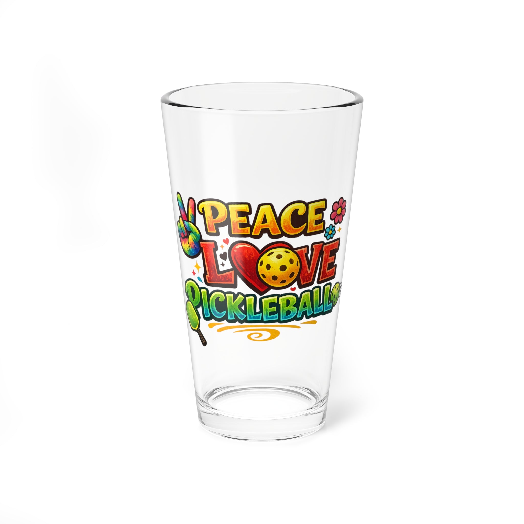 Peace Love Pickleball Pint Glass Fun Pickleball Gift Beer Glass for Pickleball Lovers 16 oz