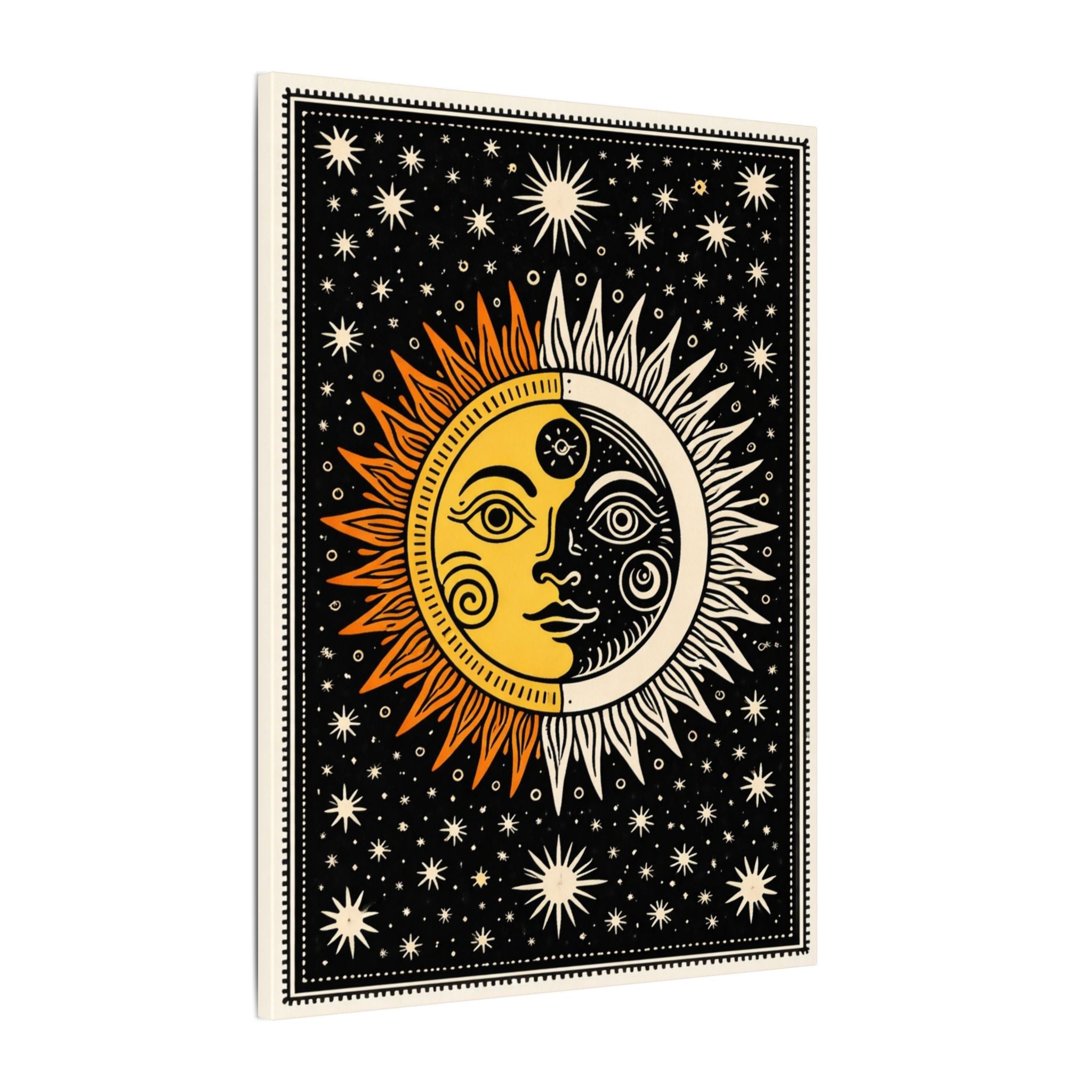 Sun Moon Celestial Canvas Wall Art Mystic Boho Print Vintage Celestial Decor Astrology Night Sky Art Sun Moon Canvas 18" x 24"