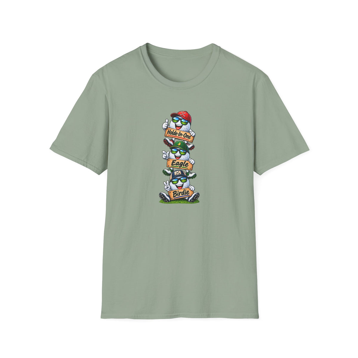 SatsandStripes.com Hole-In-One, Eagle & Birdie Golf T-Shirt – Funny Golfer Graphic Tee Sage
