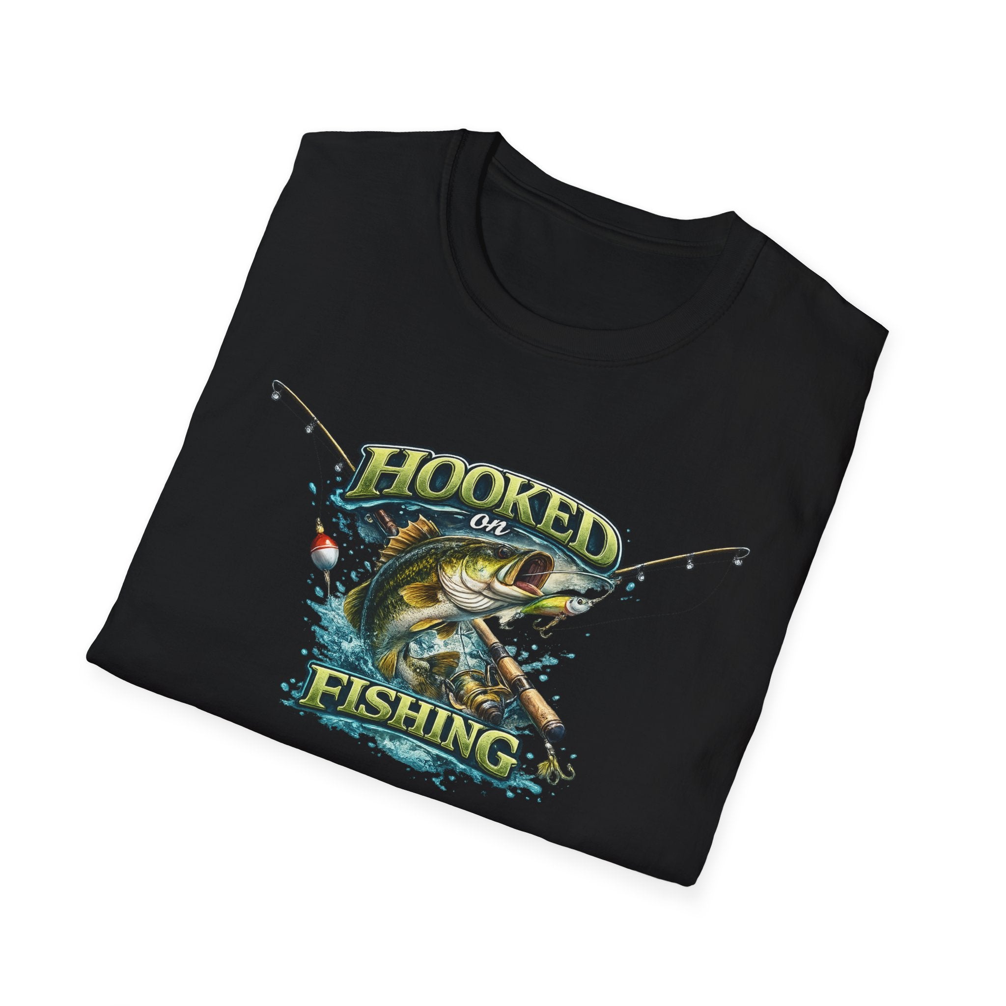 Hooked on Fishing T-Shirt Bass Fishing Graphic Tee for Anglers 8 colors 100% cotton