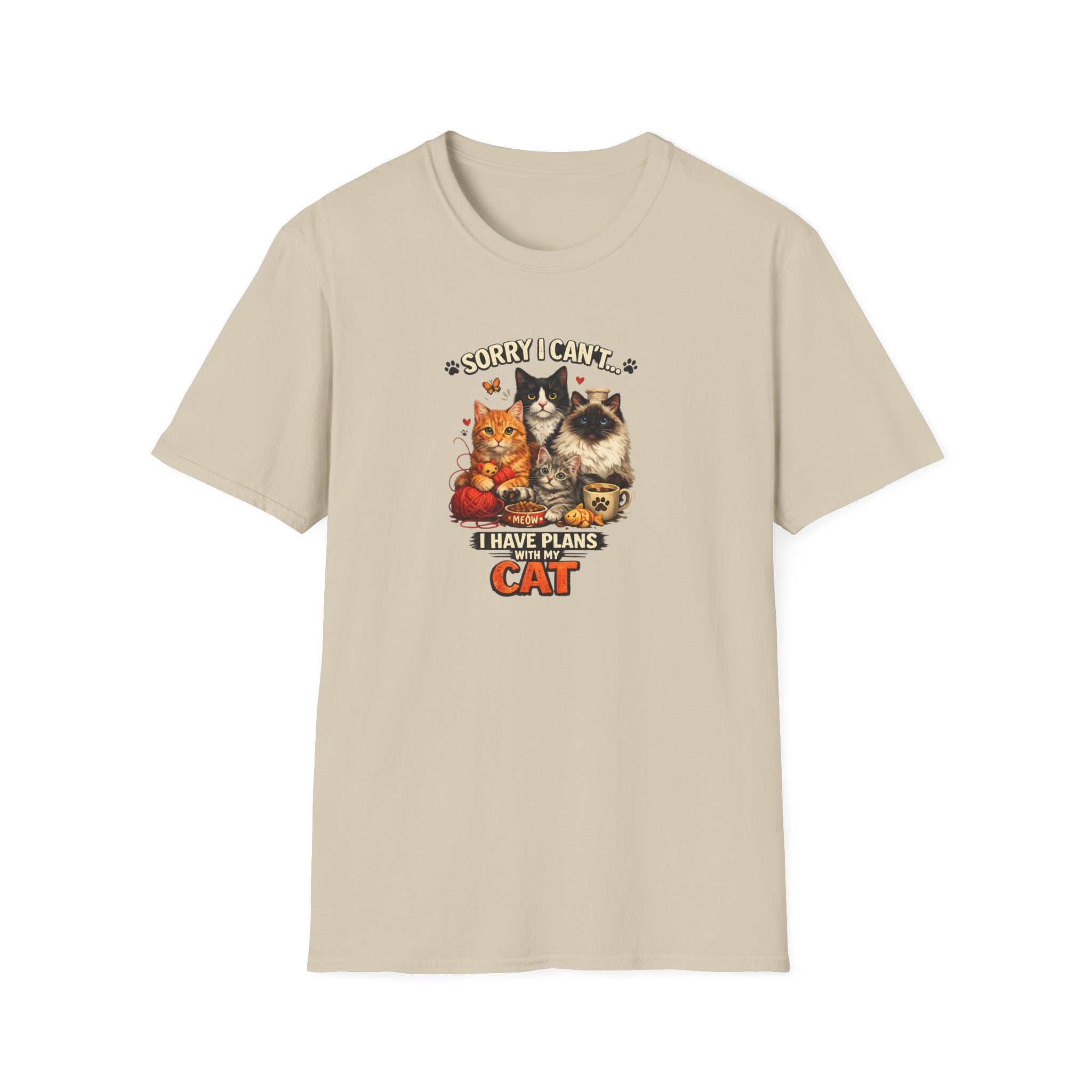 Sorry I Can't I Have Plans With My Cat T-Shirt Funny Cat Lover Tee Cat Mom Shirt Gift for Cat Owners 7 colors 100% cotton