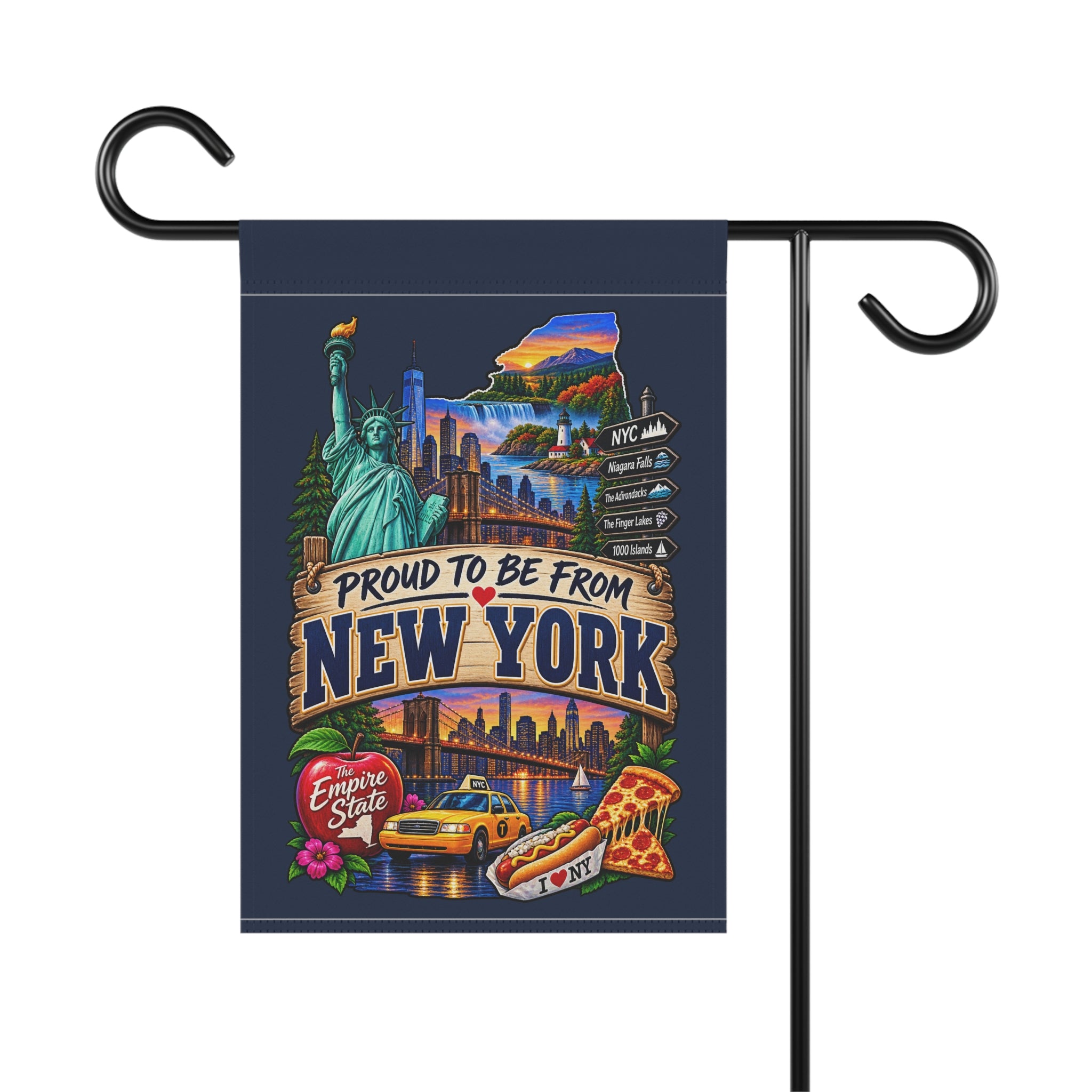 SatsandStripes.com Proud to Be From New York Garden Flag – Empire State NYC, Niagara Falls & Adirondacks Yard Décor 12 x 18