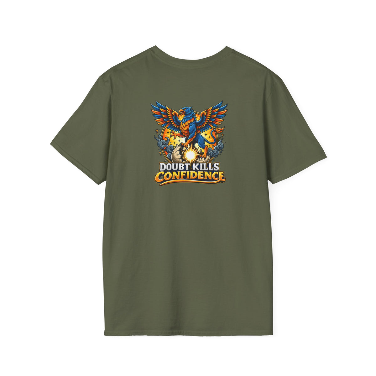 SatsandStripes.com Doubt Kills Confidence Phoenix T-Shirt – Motivational Back Print Graphic Tee Military Green