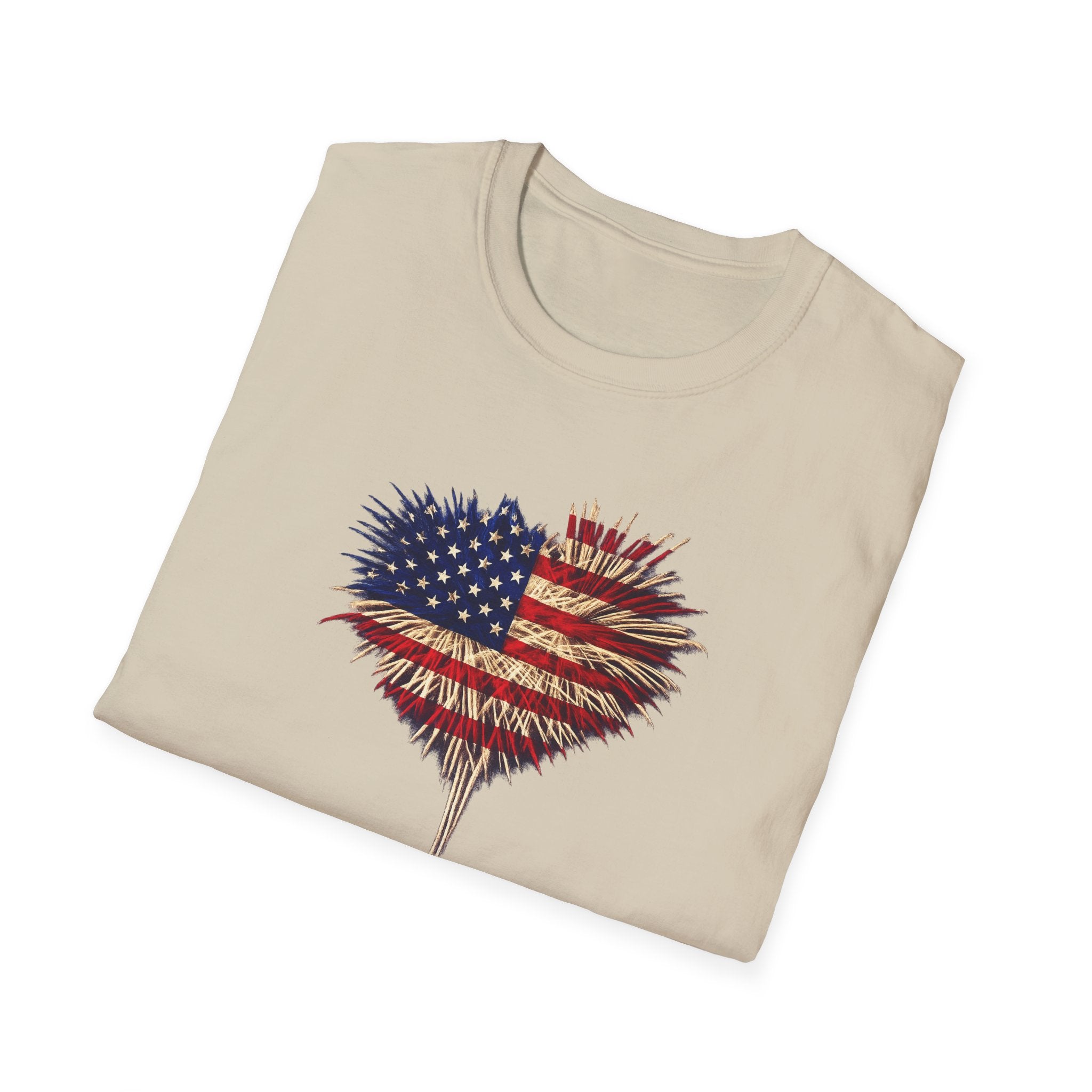 Amerikanische Flagge Feuerwerk Herz T-Shirt Patriotisches 4. Juli Shirt USA Unabhängigkeitstag Tee 7 Farben 100% Baumwolle
