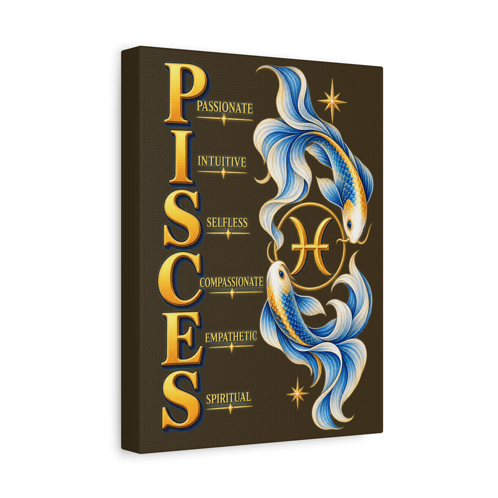 SatsandStripes.com Pisces Zodiac Canvas Wall Art – 9" x 12" Elegant Fish Astrology Décor & Birthday Gift