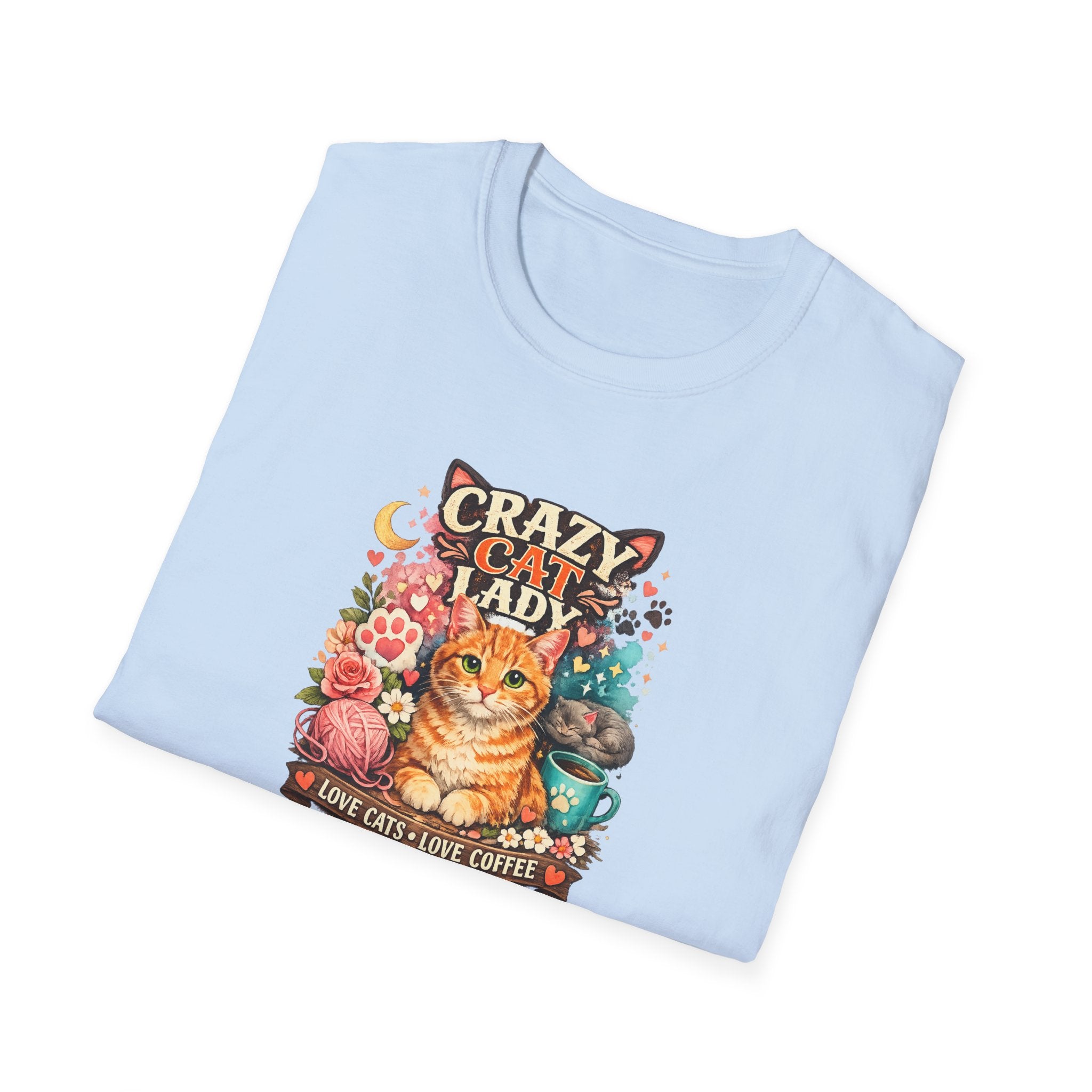 Crazy Cat Lady T-Shirt Love Cats Love Coffee Tee Cute Cat Mom Shirt Funny Cat Lover Top Gift for Cat Owners 8 colors 100% cotton