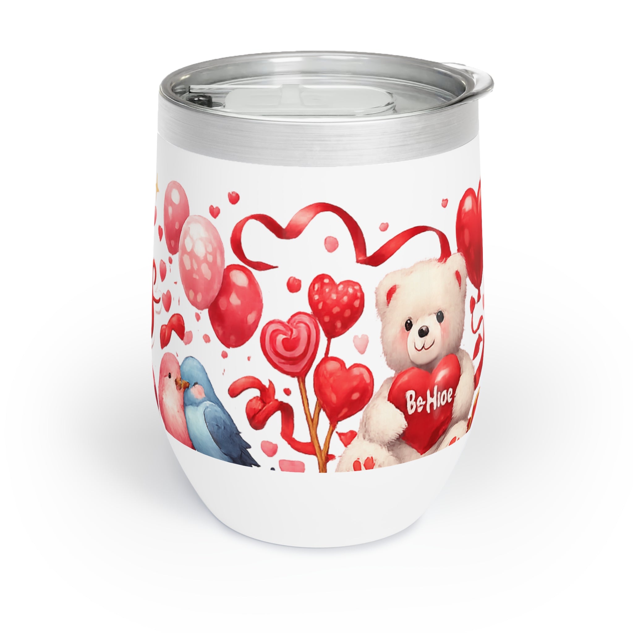 Happy Valentine's Day Wine Tumbler Stainless Steel Insulated Wine Cooler Cute Cupid & Hearts Valentine Gift for Her or Him 12 oz