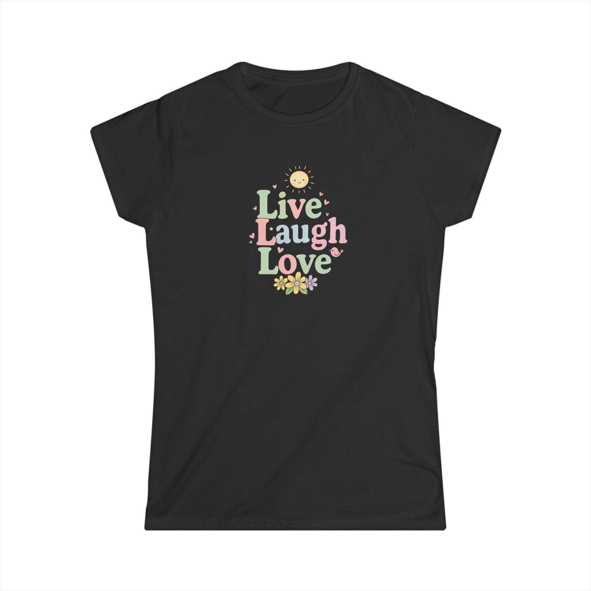 Cute ''Live Laugh Love'' T-Shirt for Women Positive Quote Tee 4 colors 100% cotton