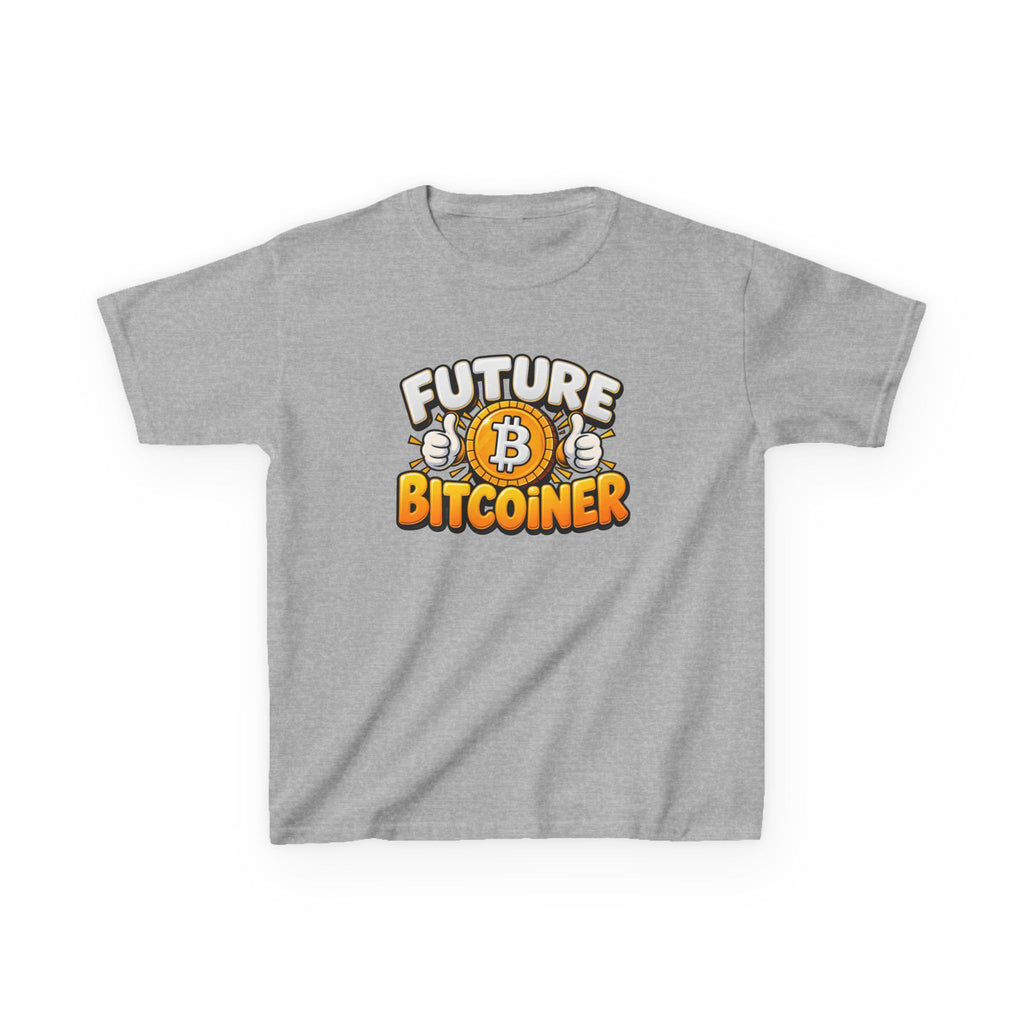 SatsandStripes.com Future Bitcoiner Youth T-Shirt – Kids Bitcoin Graphic Tee Grey
