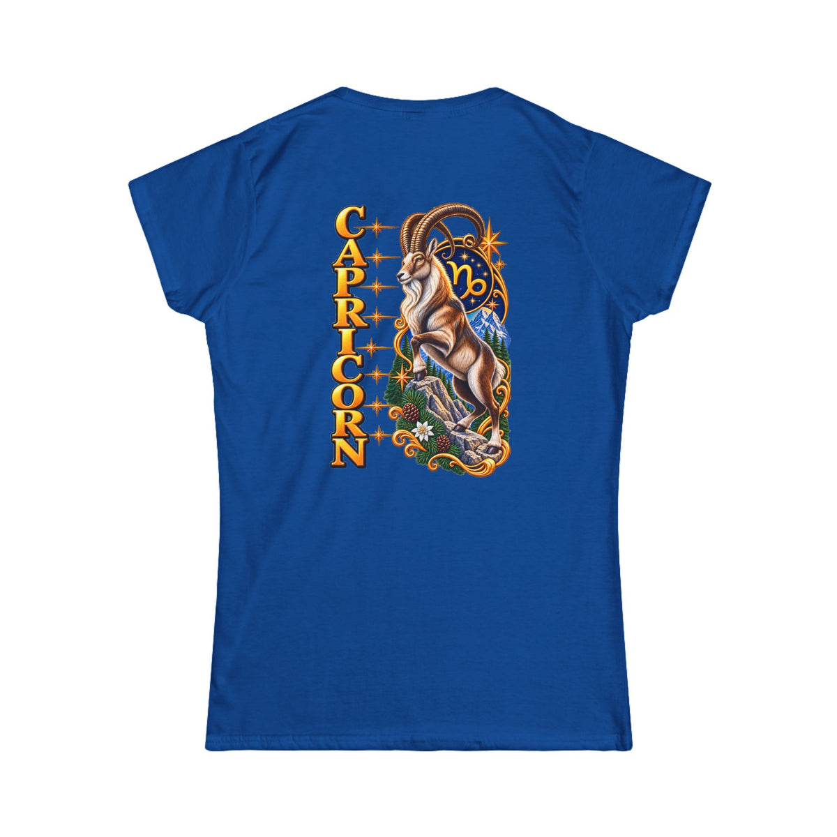SatsandStripes.com Capricorn Women’s Zodiac SoftStyle T-Shirt – Bold Mountain Goat Astrology Tee, Dec 22–Jan 19 Birthday Gift Royal Blue