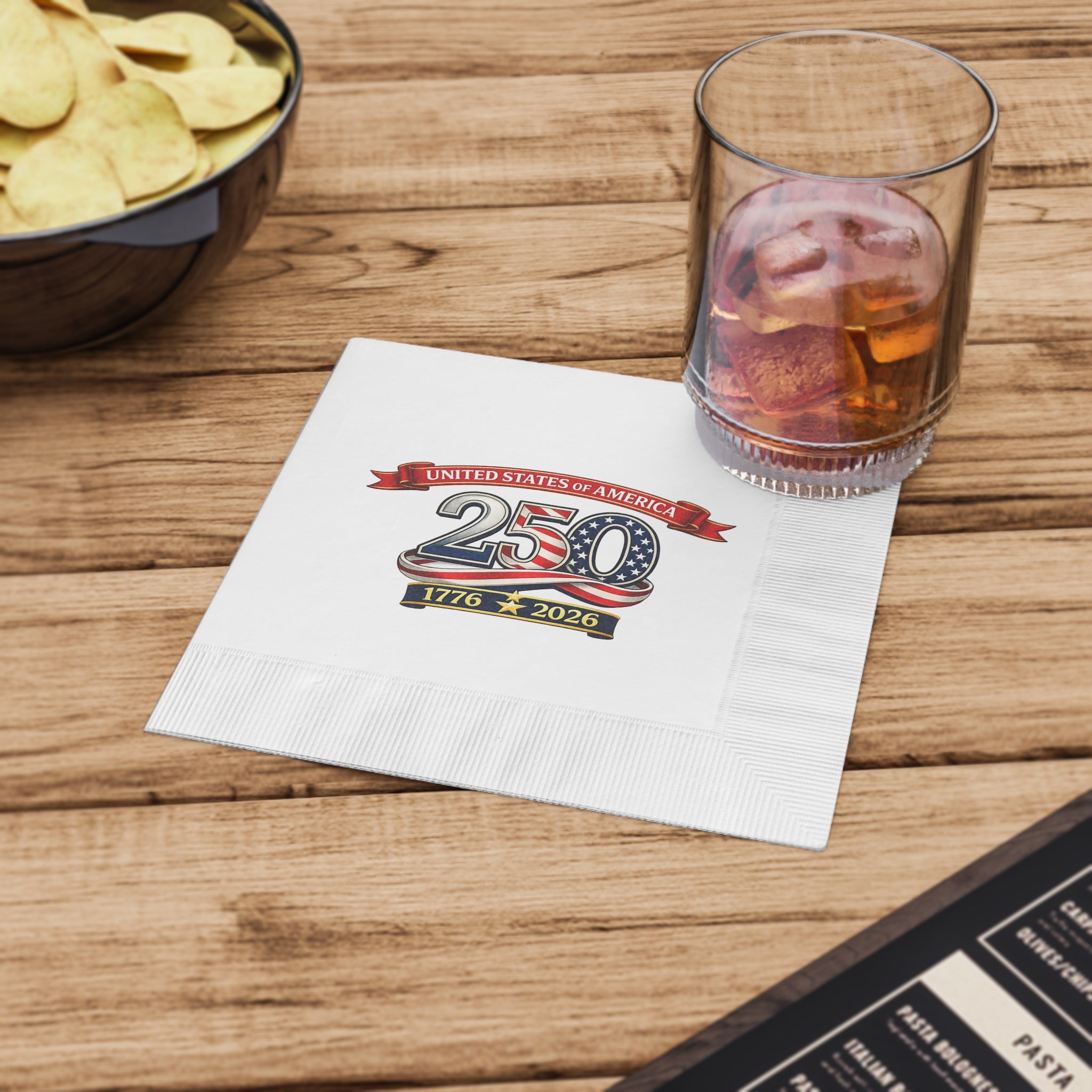 USA 250th Anniversary Napkins 1776-2026 Patriotic Party Decor American 250 Celebration Disposable Napkins (50 or 100 Count) 2 sizes