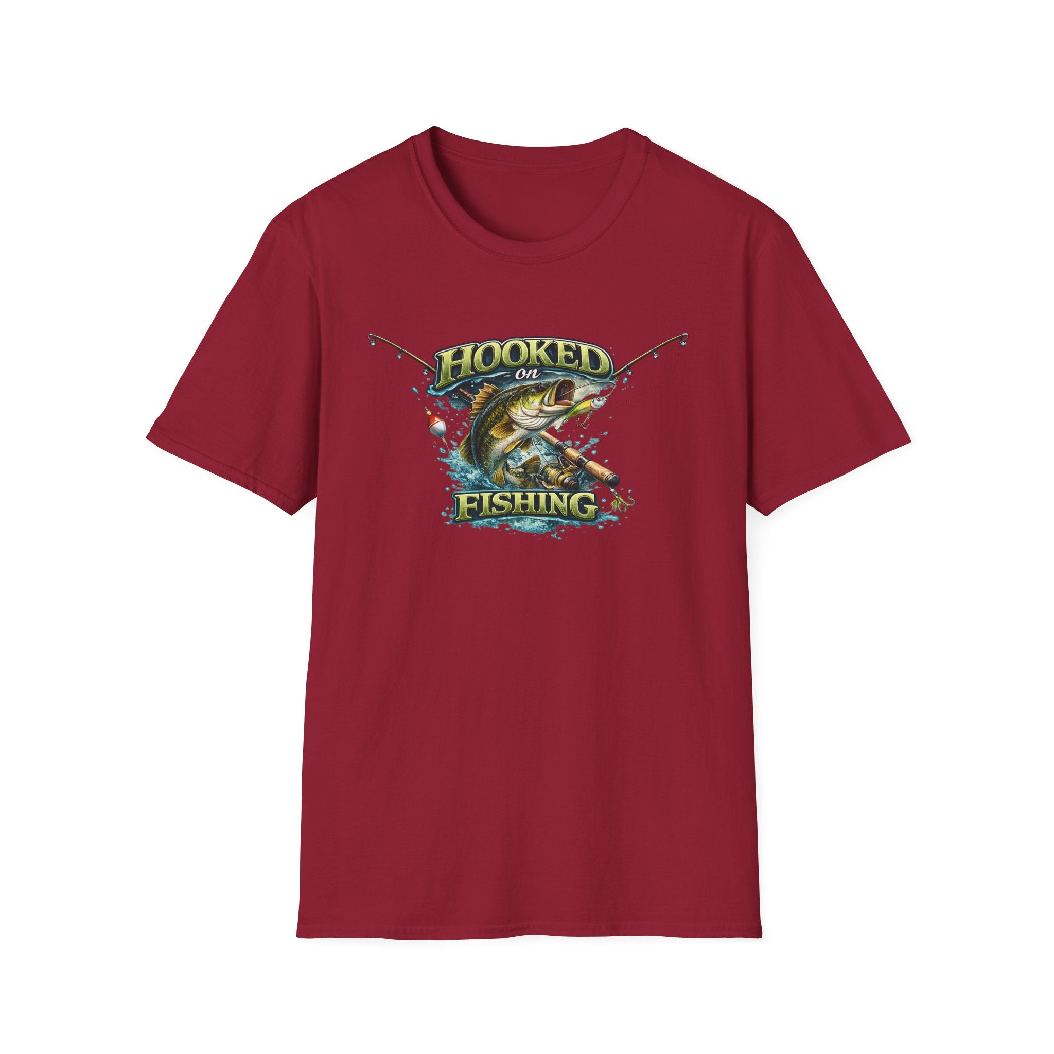 Hooked on Fishing T-Shirt Bass Fishing Graphic Tee for Anglers 8 colors 100% cotton