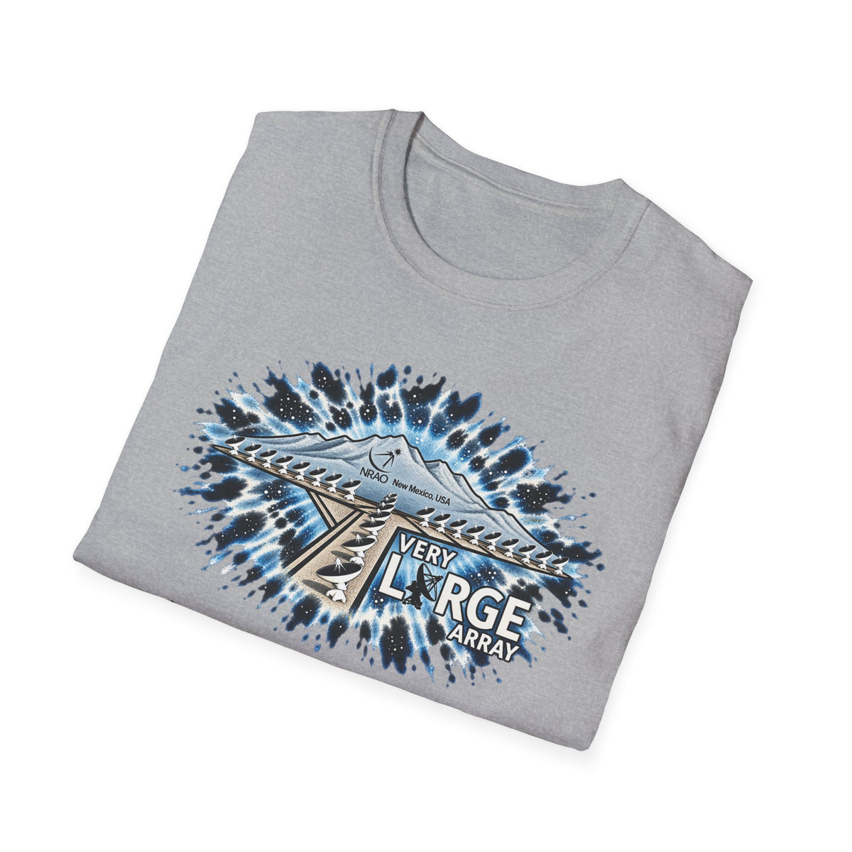 SatsandStripes.com Very Large Array New Mexico Softstyle® T-Shirt – VLA Radio Telescope Astronomy Graphic Tee Grey Folded