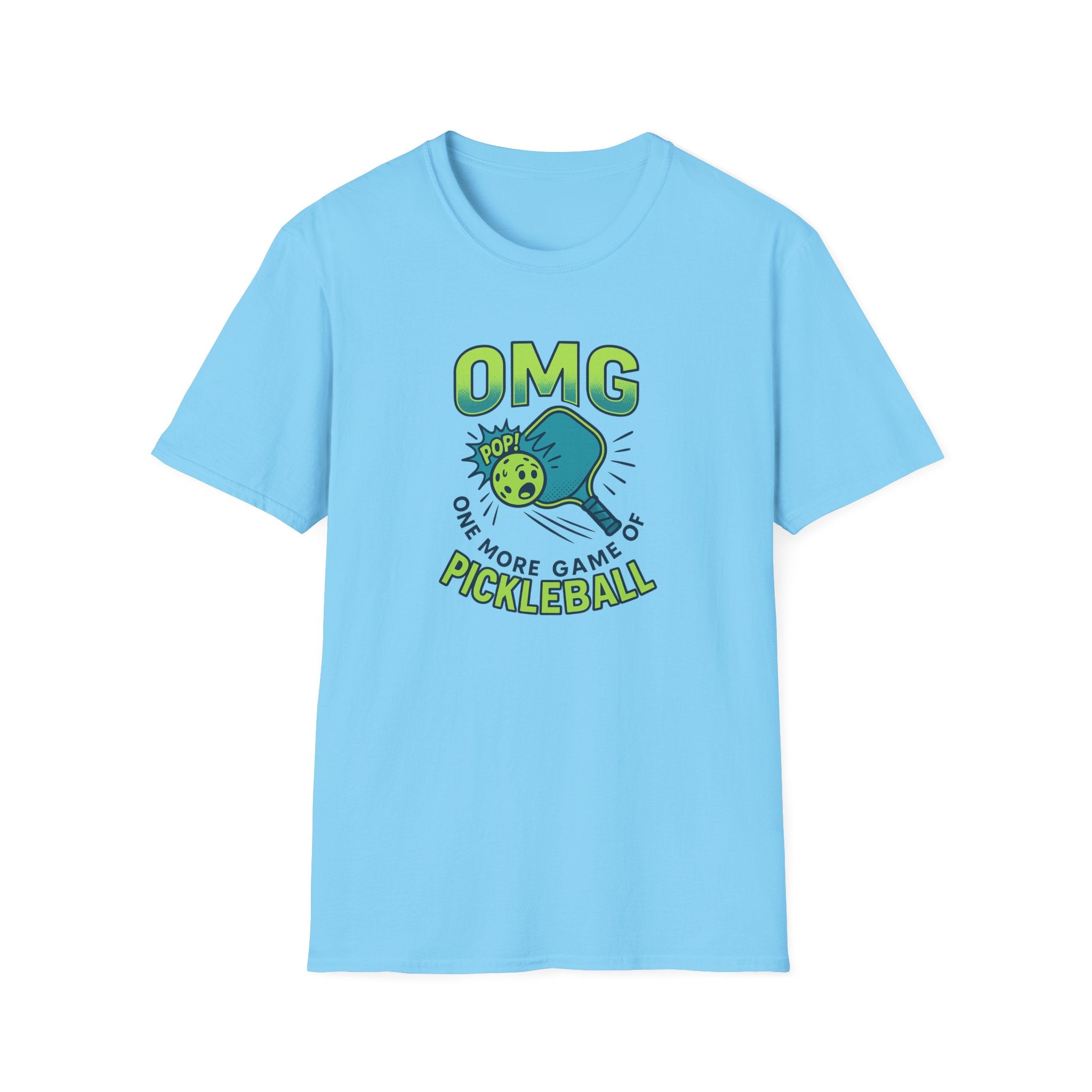 Sats and Stripes OMG One More Game of Pickleball Tee T-Shirt Sky Blue 
