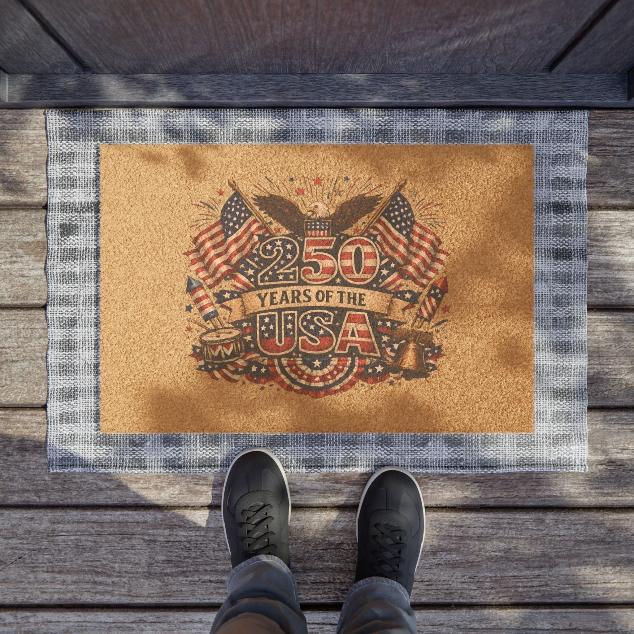 USA 250th Anniversary Doormat Patriotic Eagle & Flag Welcome Mat 1776-2026 Semiquincentennial Decor Outdoor Mat 24 x 16