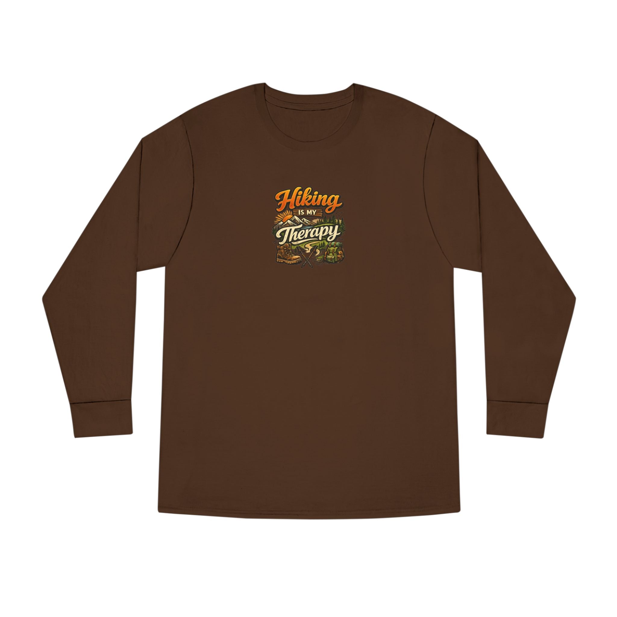 Women's Hiking Is My Therapy Long Sleeve Shirt Funny Hiking Tee Outdoor Nature Lover Gift Camping Trail Top 7 colors 100% cotton