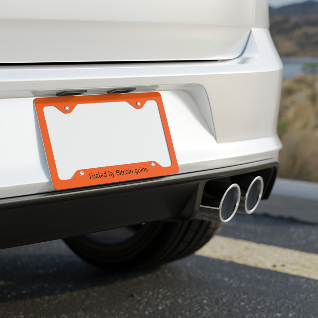 Fueled by Bitcoin Gains Metal License Plate Frame for Crypto Enthusiasts