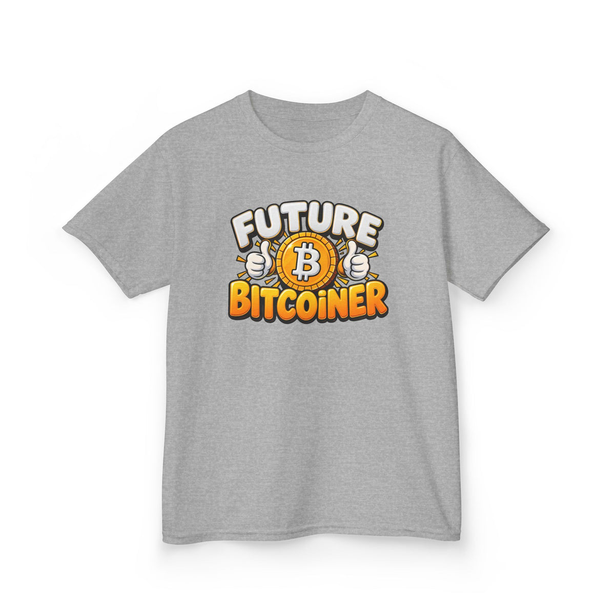 SatsandStripes.com Future Bitcoiner Youth T-Shirt – Kids Bitcoin Graphic Tee Grey