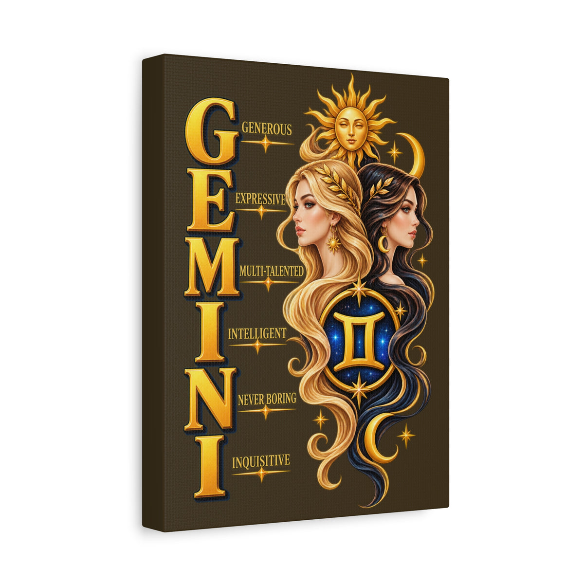 SatsandStripes.com Gemini Zodiac Canvas Wall Art – 9" x 12" Twin Astrology Décor, Celestial Birthday Gift