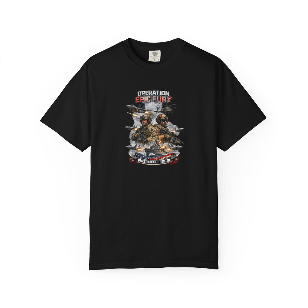 Operation Epic Fury Peace Through Strength Tee Patriotic Military Power Shirt 7 colors 100% cotton