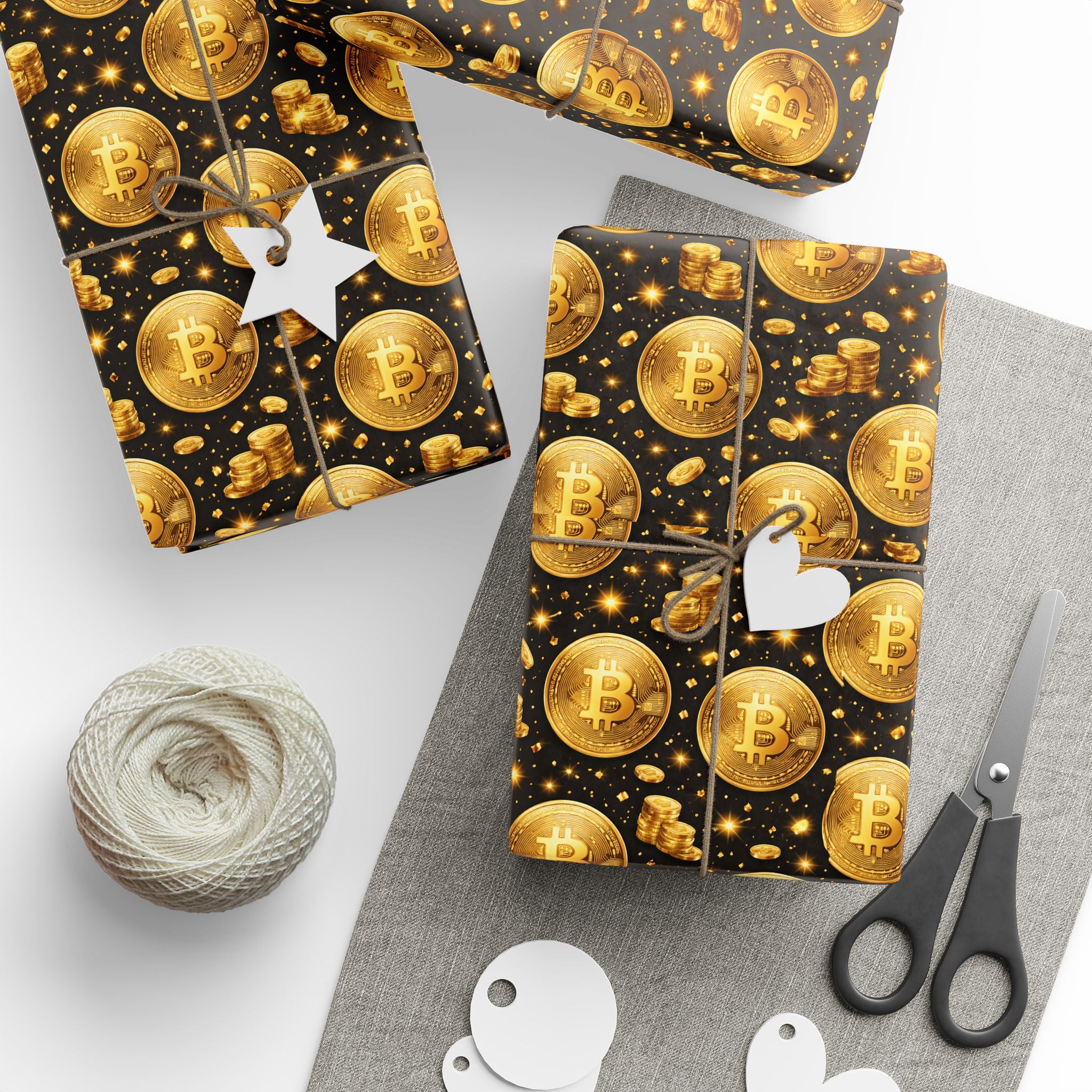 Gold Bitcoin Coins Wrapping Paper Crypto Gift Wrap Bitcoin Pattern 3 lengths available Glossy or Matte