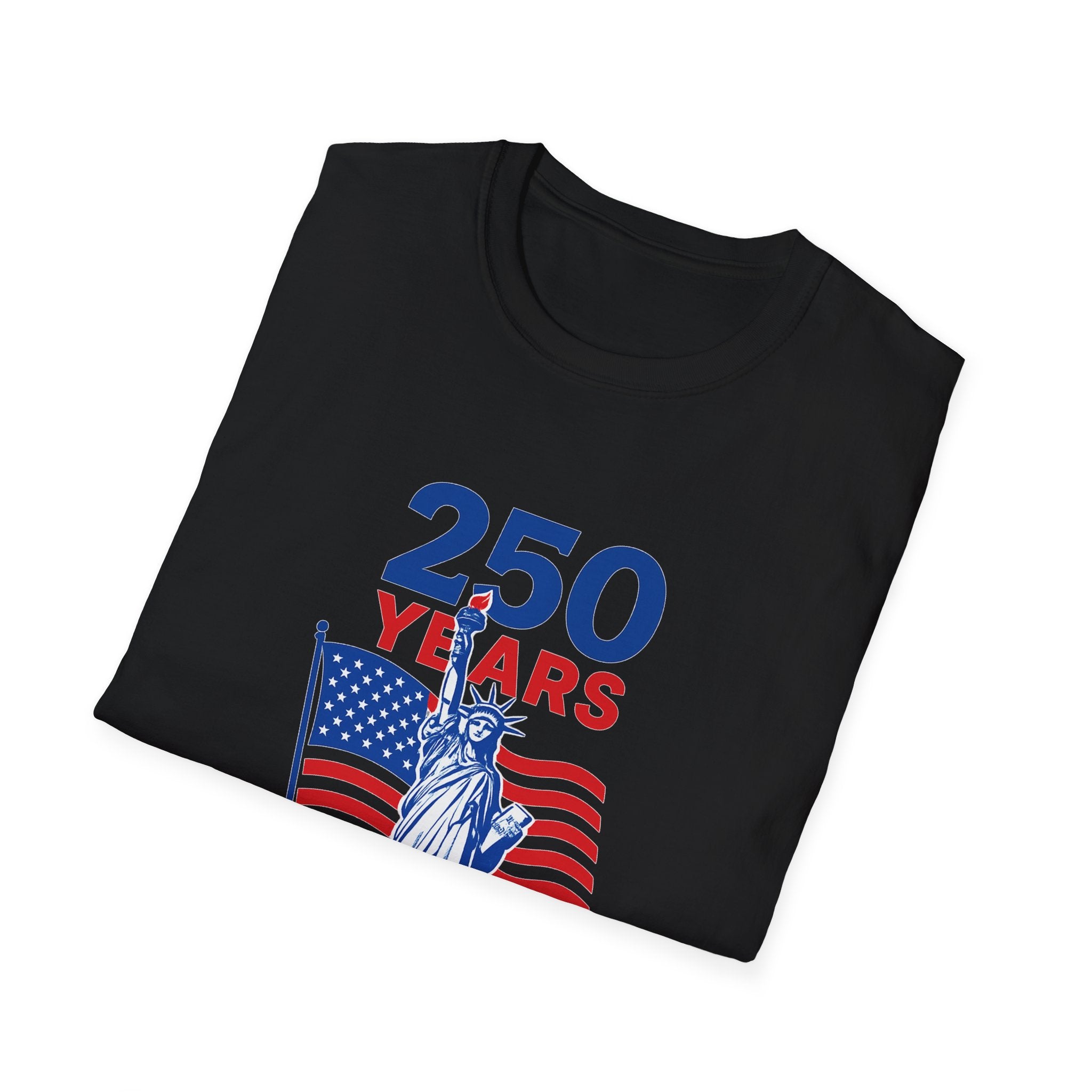 Sats and Stripes USA 250 Years of Freedom Commemorative Anniversary 1776-2026 T-Shirt Tee Black Folded