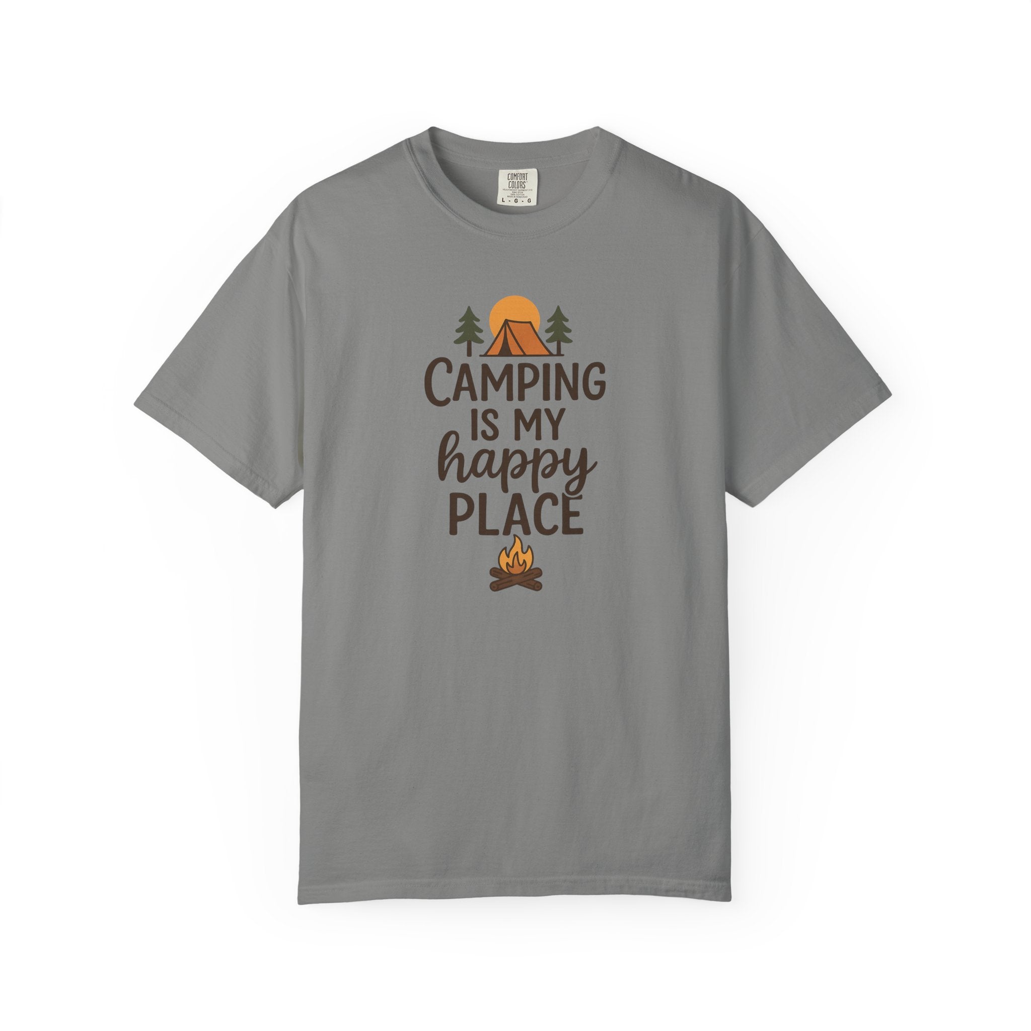 Camping Is My Happy Place T-Shirt Camping Grafik-T-Shirt, Zelt- & Lagerfeuer-Design 5 Farben 100% Baumwolle