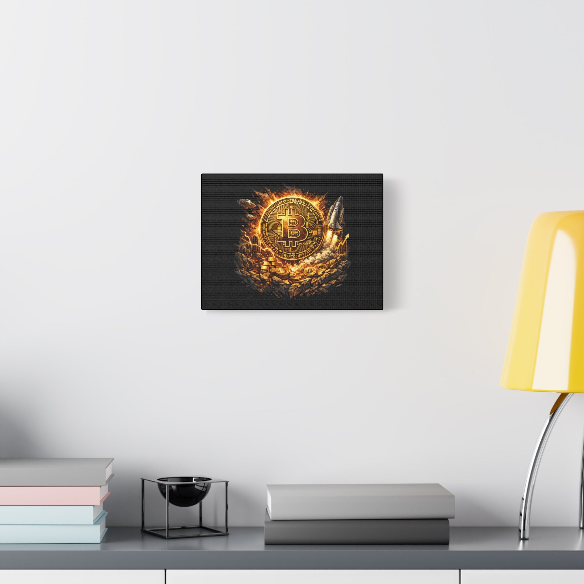 Bitcoin Rocket Artwork Canvas Stretched Matte Crypto Wall Art 12 x 9