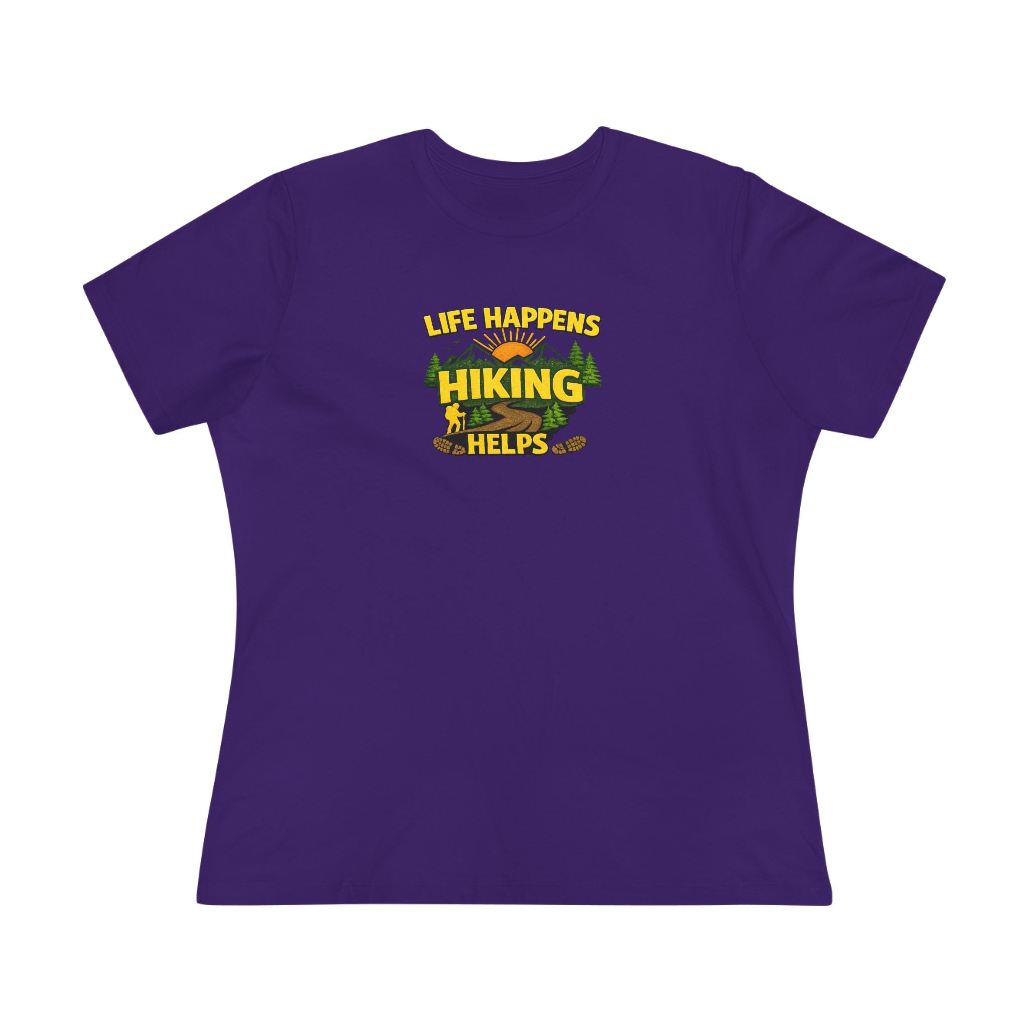 Sats and Stripes Life Happens Hiking Helps Shirt Women's Hiking Lover Tee Nature Lover Gift Purple