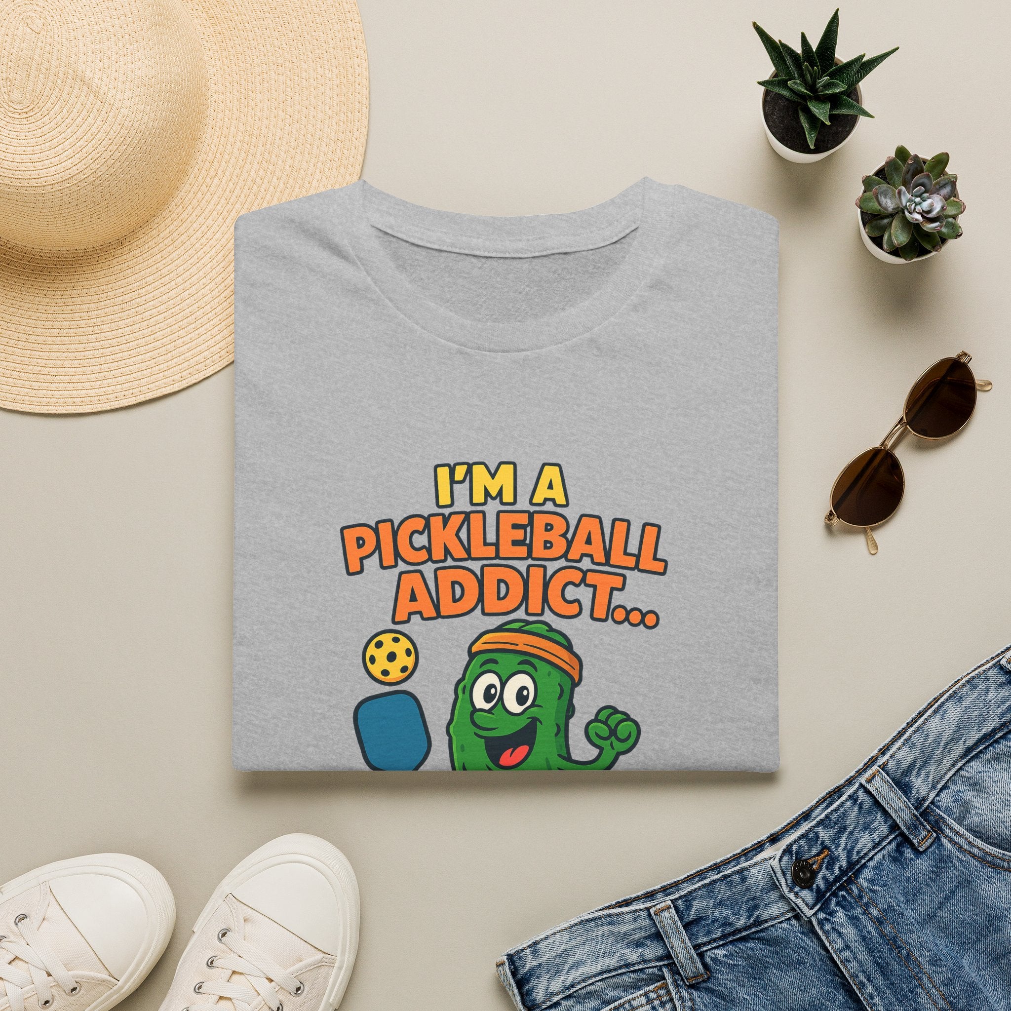 Sats and Stripes I'm a Pickleball Addict and I'm not Even Trying to Recover T-Shirt Grey Folded