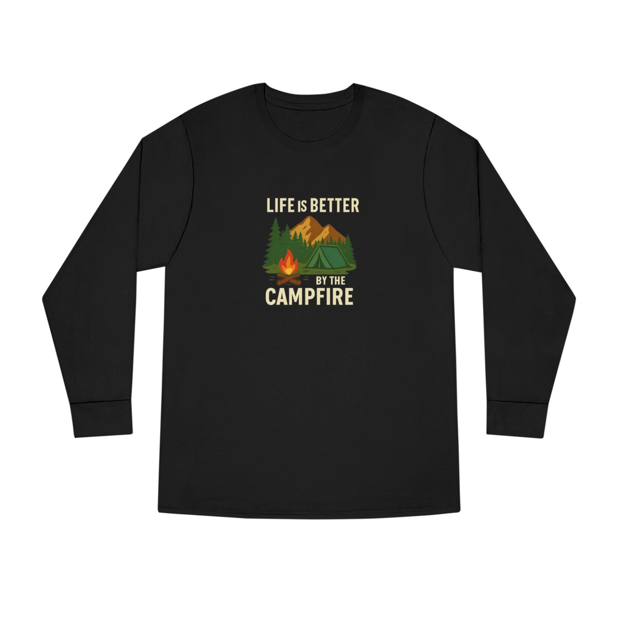 Life Is Better By The Campfire Long Sleeve Tee Camping Graphic Nature Shirt 5 colors 100% cotton