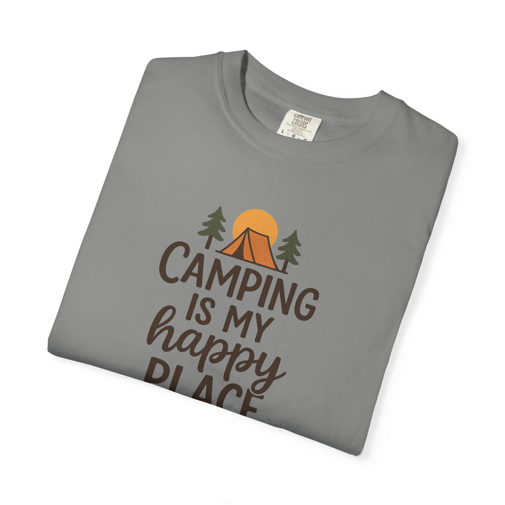 Camping Is My Happy Place T-shirt Camping Graphic Tee, Tent & Campfire Design 5 colors 100% cotton