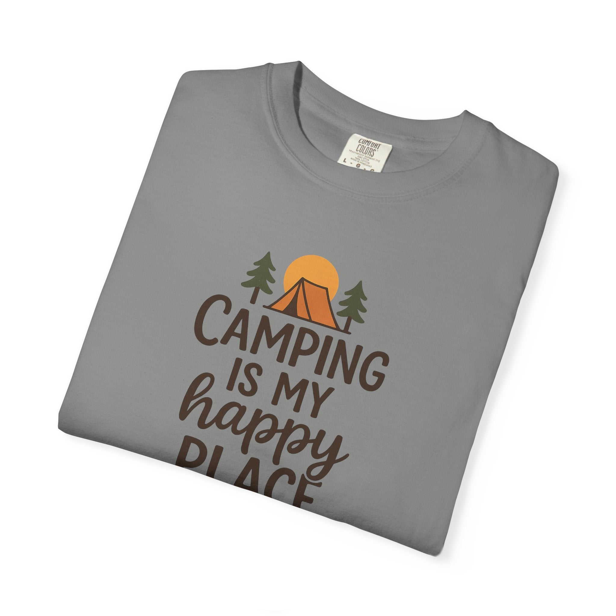 Camping Is My Happy Place T-shirt Camping Graphic Tee, Tent & Campfire Design 5 colors 100% cotton