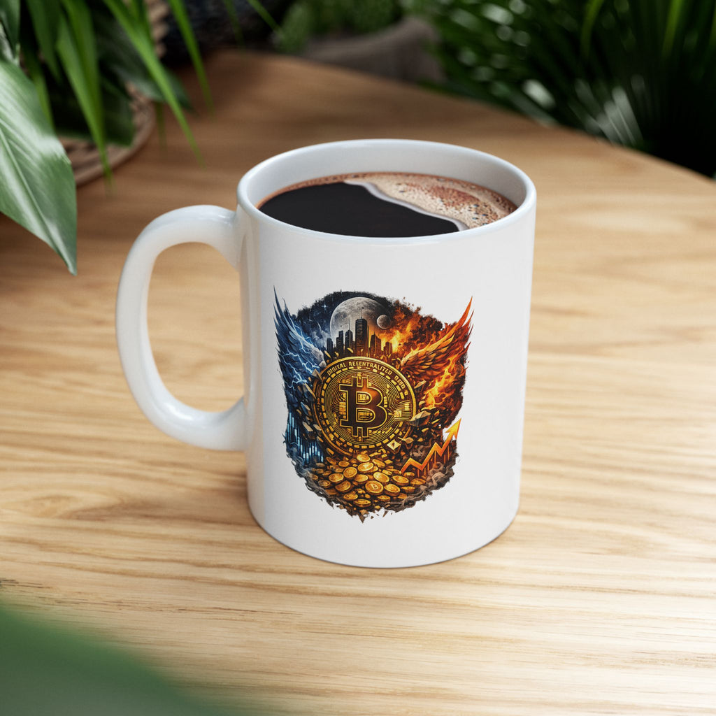 Bitcoin Fire & Ice Mug Crypto Coffee Cup Bullish BTC Art Mug Cryptocurrency Investor Gift Crypto Trader Desk Mug 11 oz