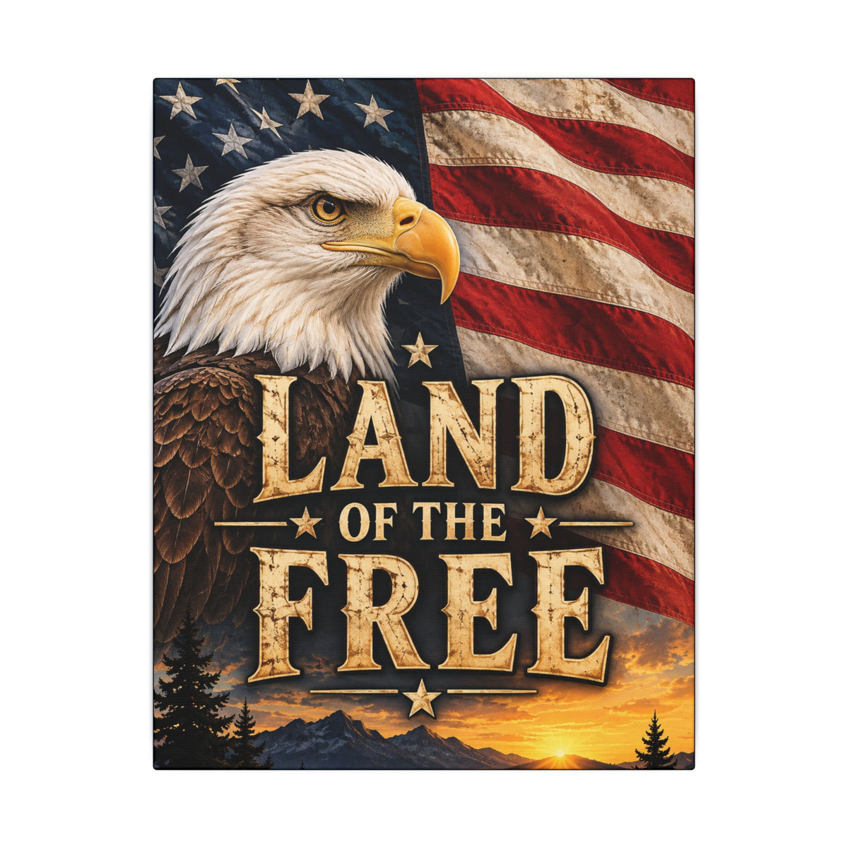 Satsandtripes.com Land of the Free Eagle Canvas 11 x 14 Wall Art –  Rustic American Flag Patriotic Home Decor