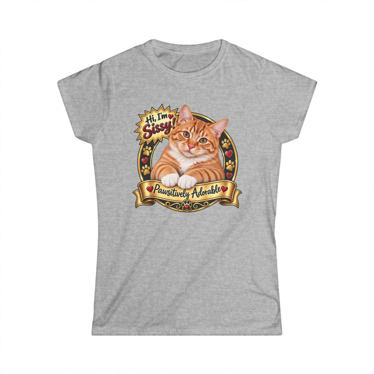 SatsandStripes.com Custom Fur Baby Women’s T-Shirt – Personalized Pet Photo Tee Cat Favorite Pets Grey