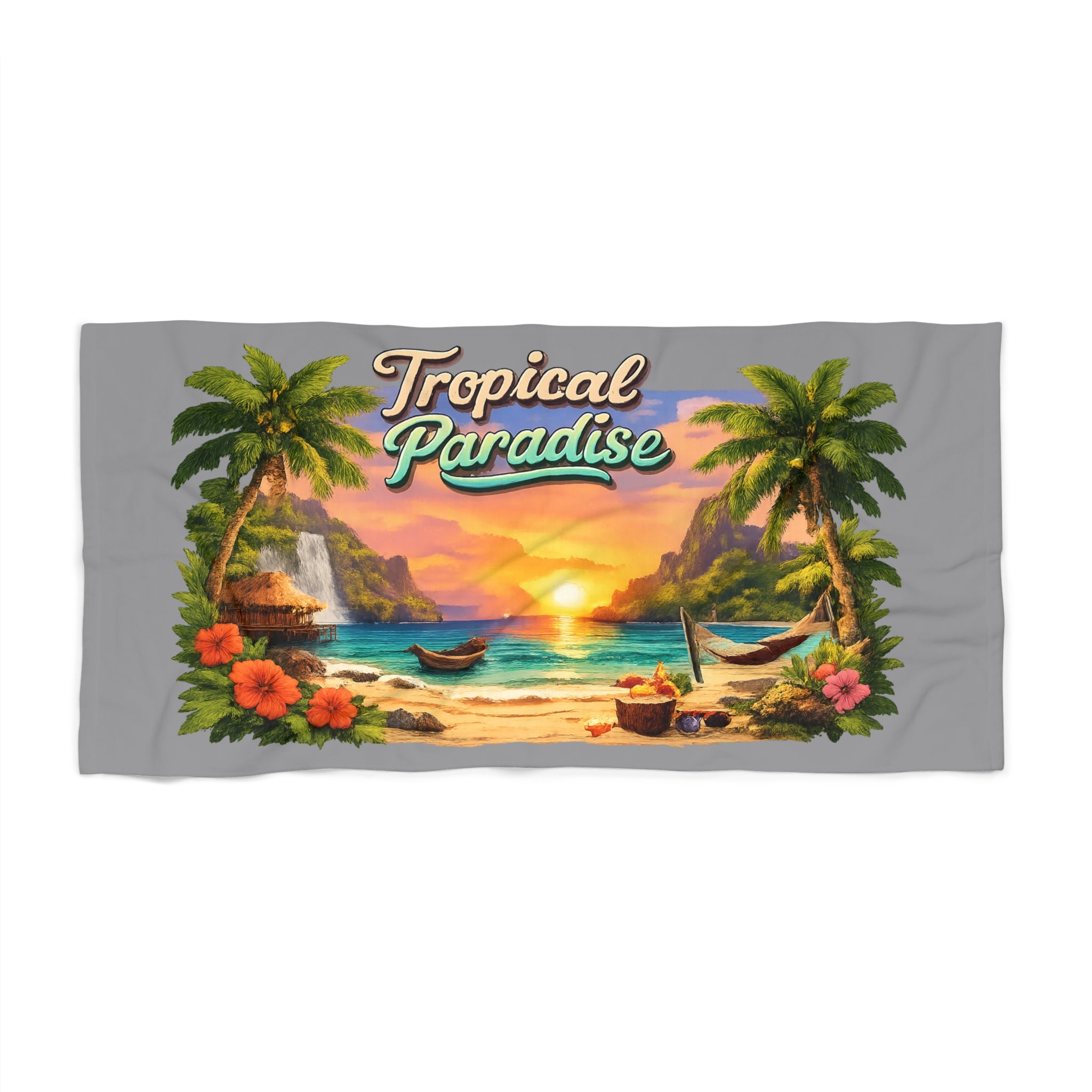 Tropical Sunset Palm Scene Beach Towel Vintage Hawaiian Paradise 2 sizes