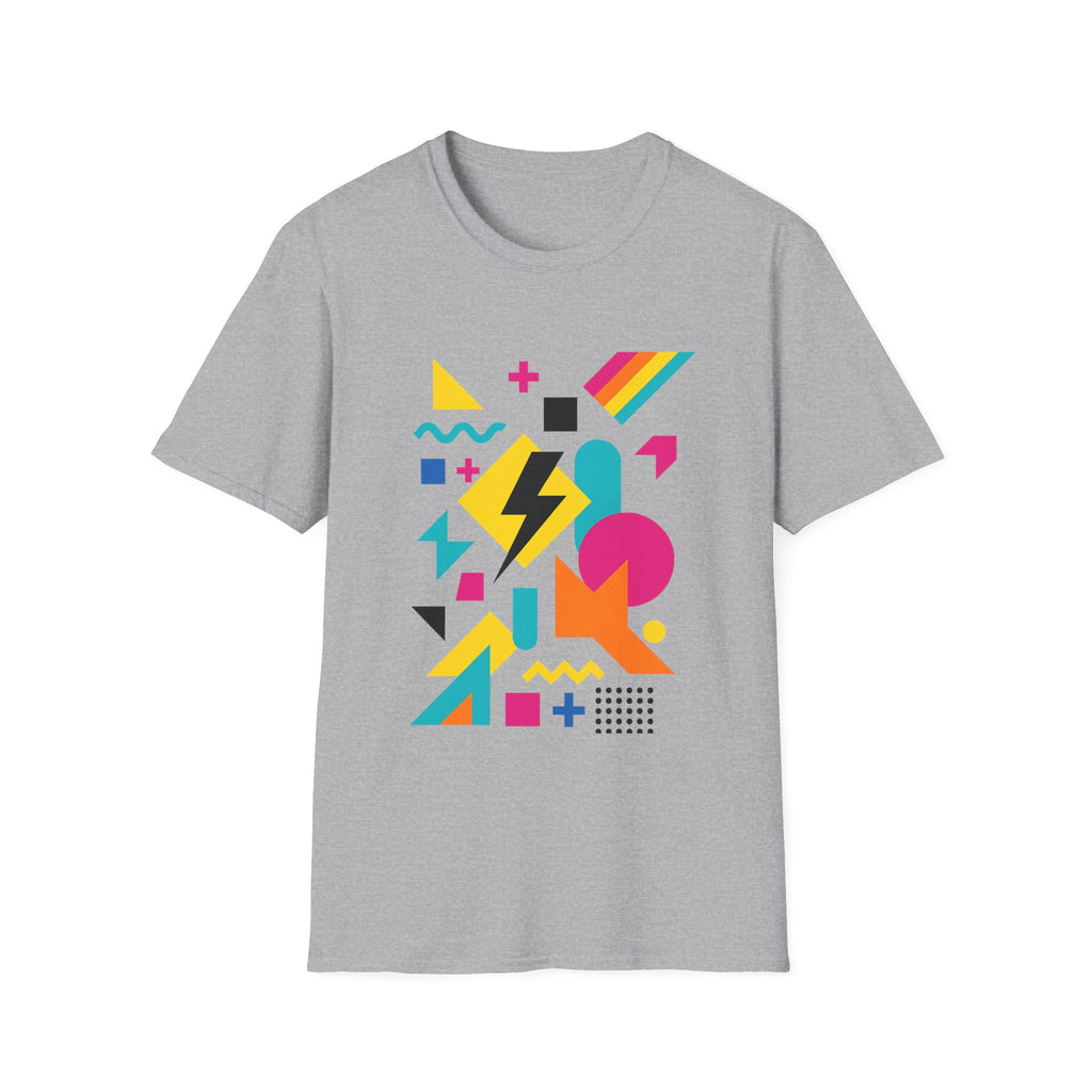 Colorful Geometric Print Softstyle® T-Shirt Graphic Tee Casual Wear Street Style Gift Idea Grey