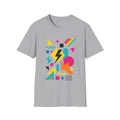Colorful Geometric Print Softstyle® T-Shirt Graphic Tee Casual Wear Street Style Gift Idea Grey