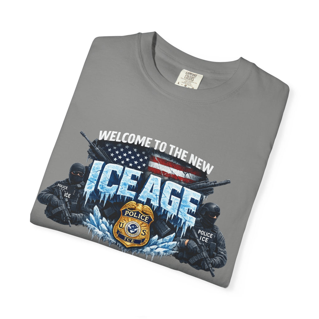 SatsandStripes.com Welcome to the New ICE Age T-Shirt Pro Law Enforcement Shirt Patriotic Tactical Tee Police Support Apparel Grey Folded